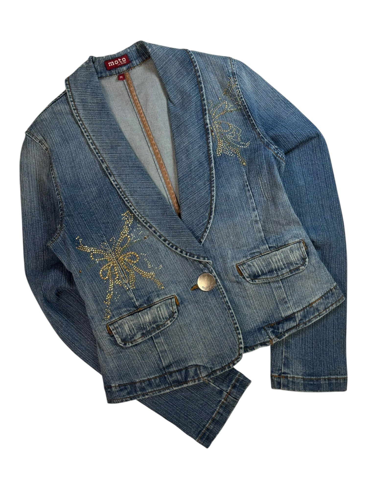 (S/M) moto Embellished Denim Jacket