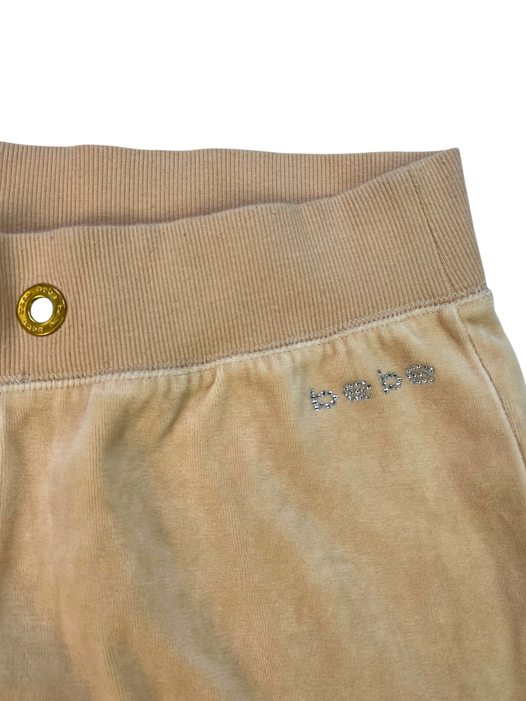 (XS) bebe Beige Embellished Velour Track Pants