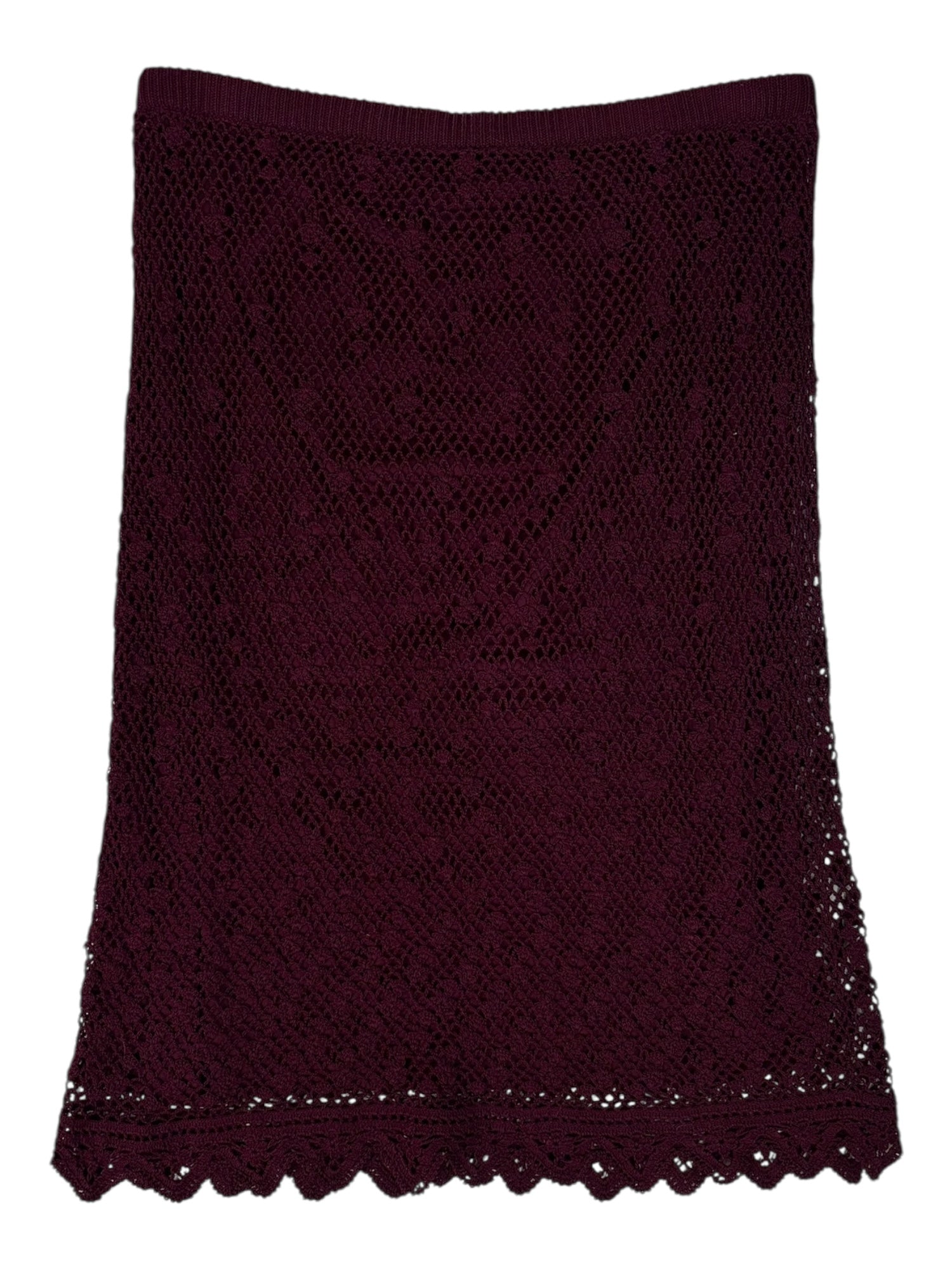 (M) Burgundy Crochet Midi Skirt