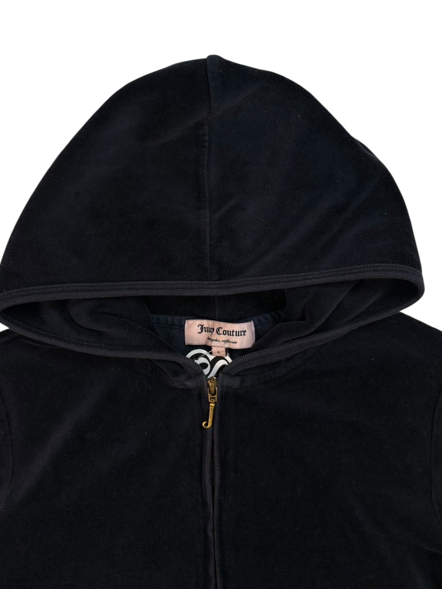 (L) Blue Cherry Printed Juicy Couture Velour Zip Up Hoodie