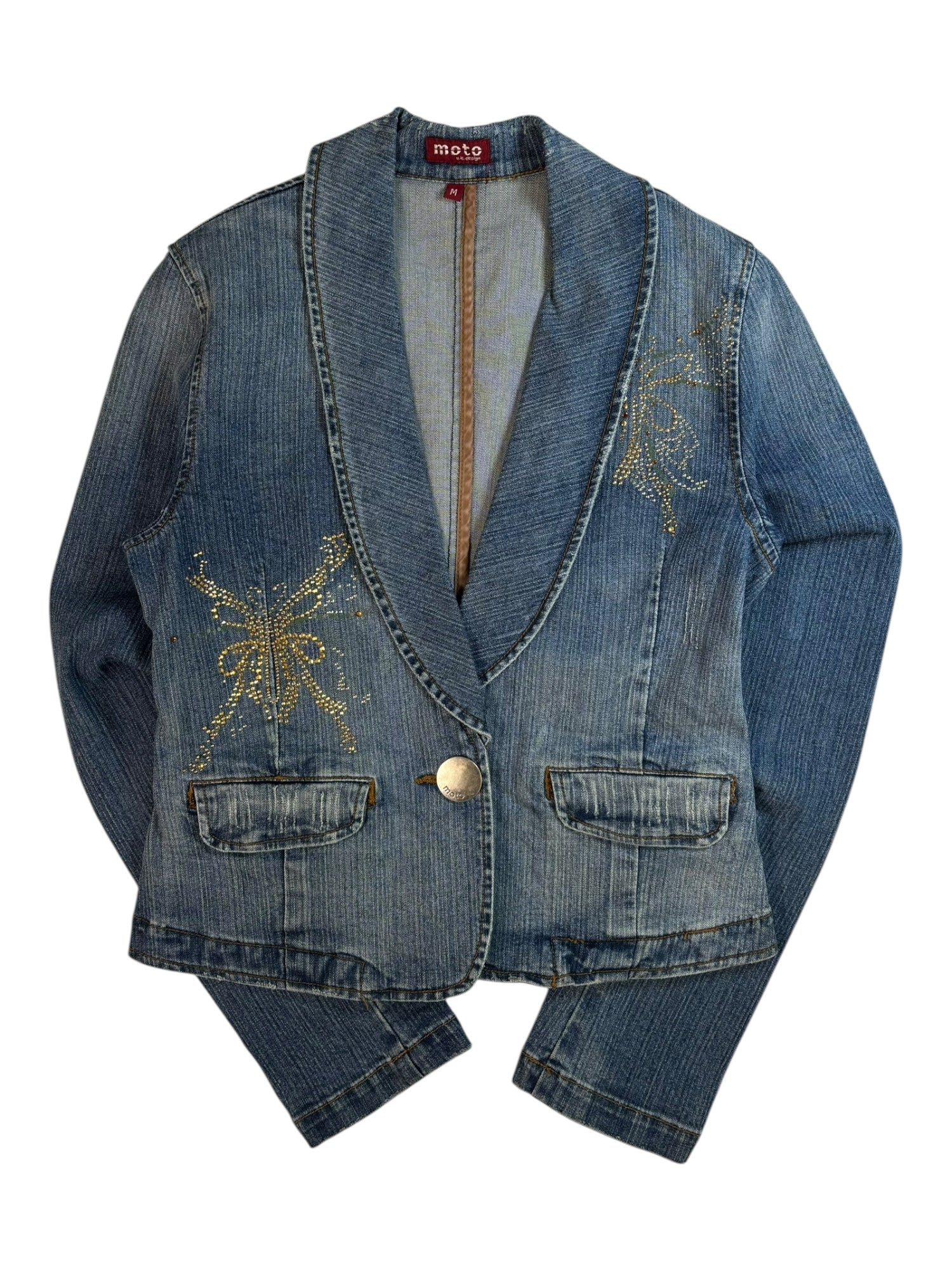 (S/M) moto Embellished Denim Jacket