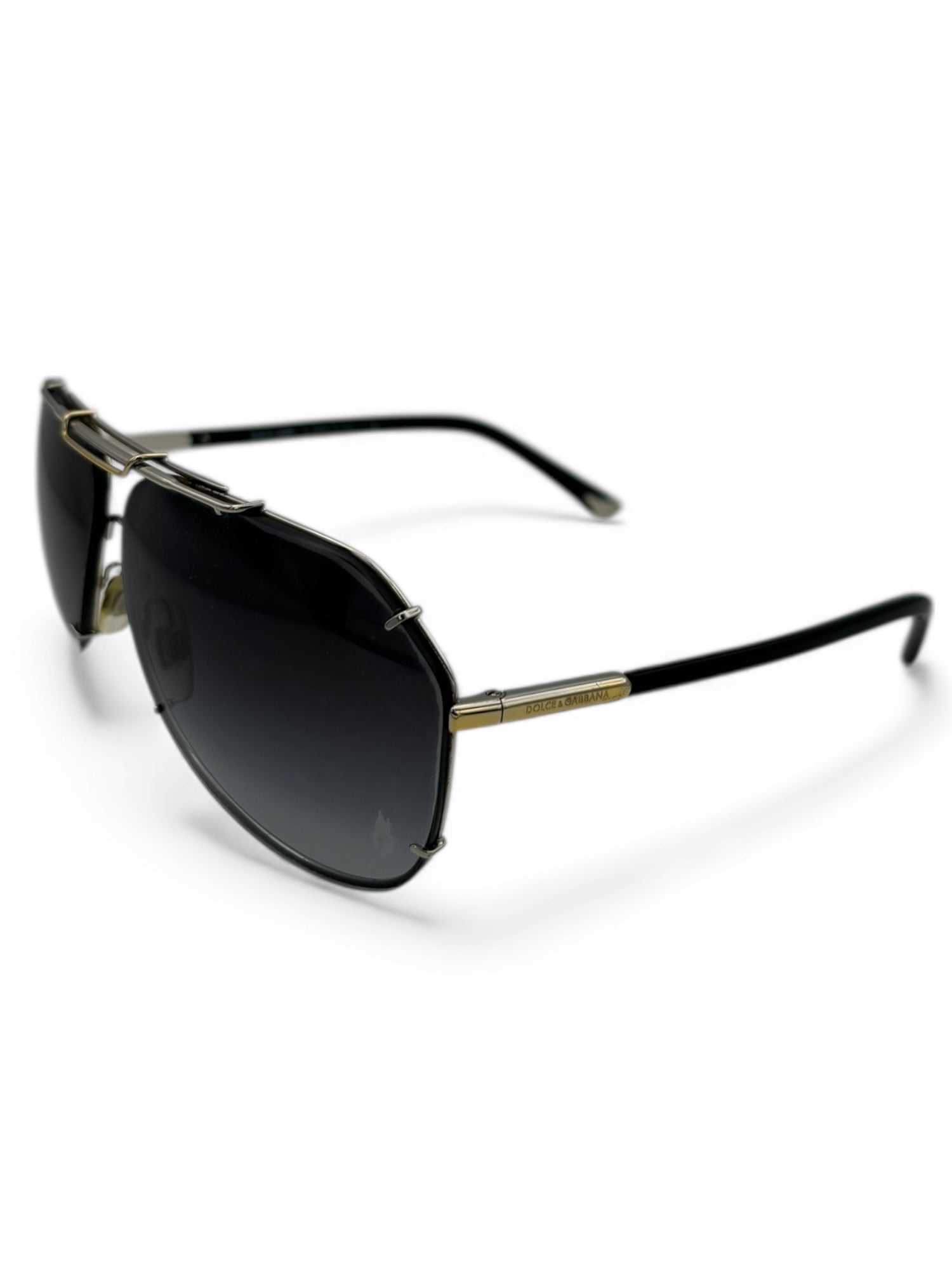(O/S) Black and Gold Dolce and Gabbana Aviator Sunglasses