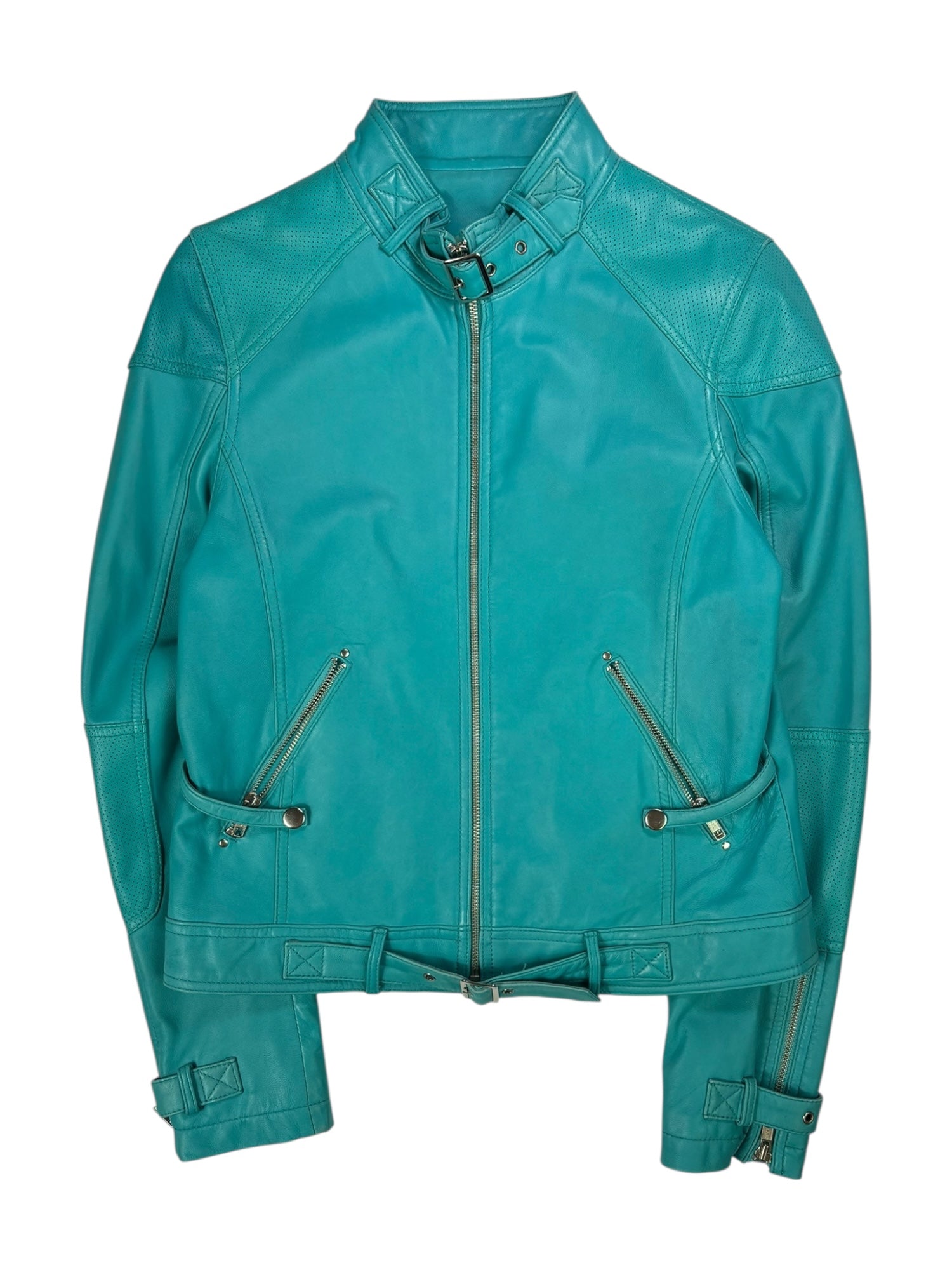 (S) Turquoise Leather Jacket