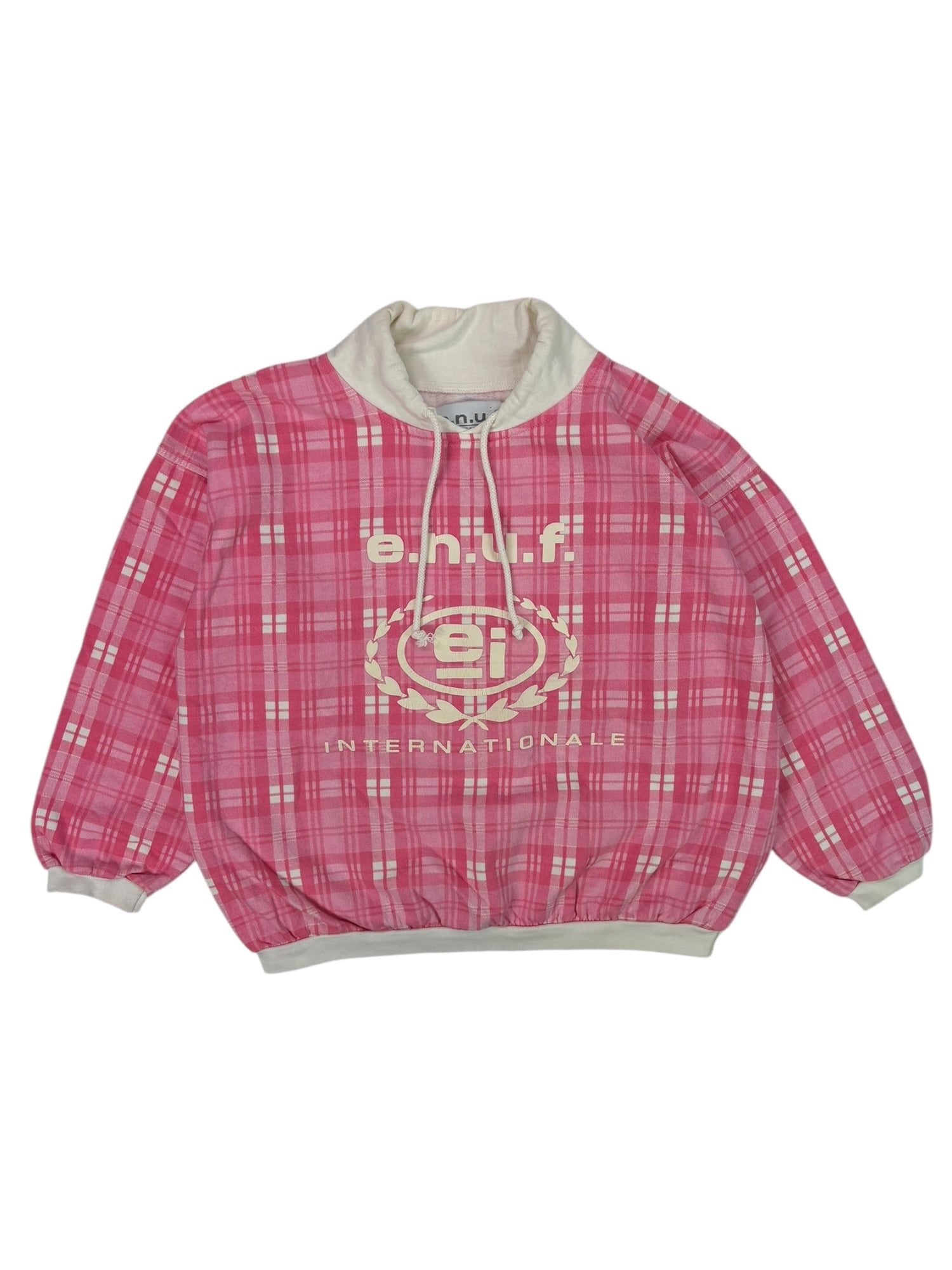 (L) E.N.U.F International Pink Plaid Crewneck