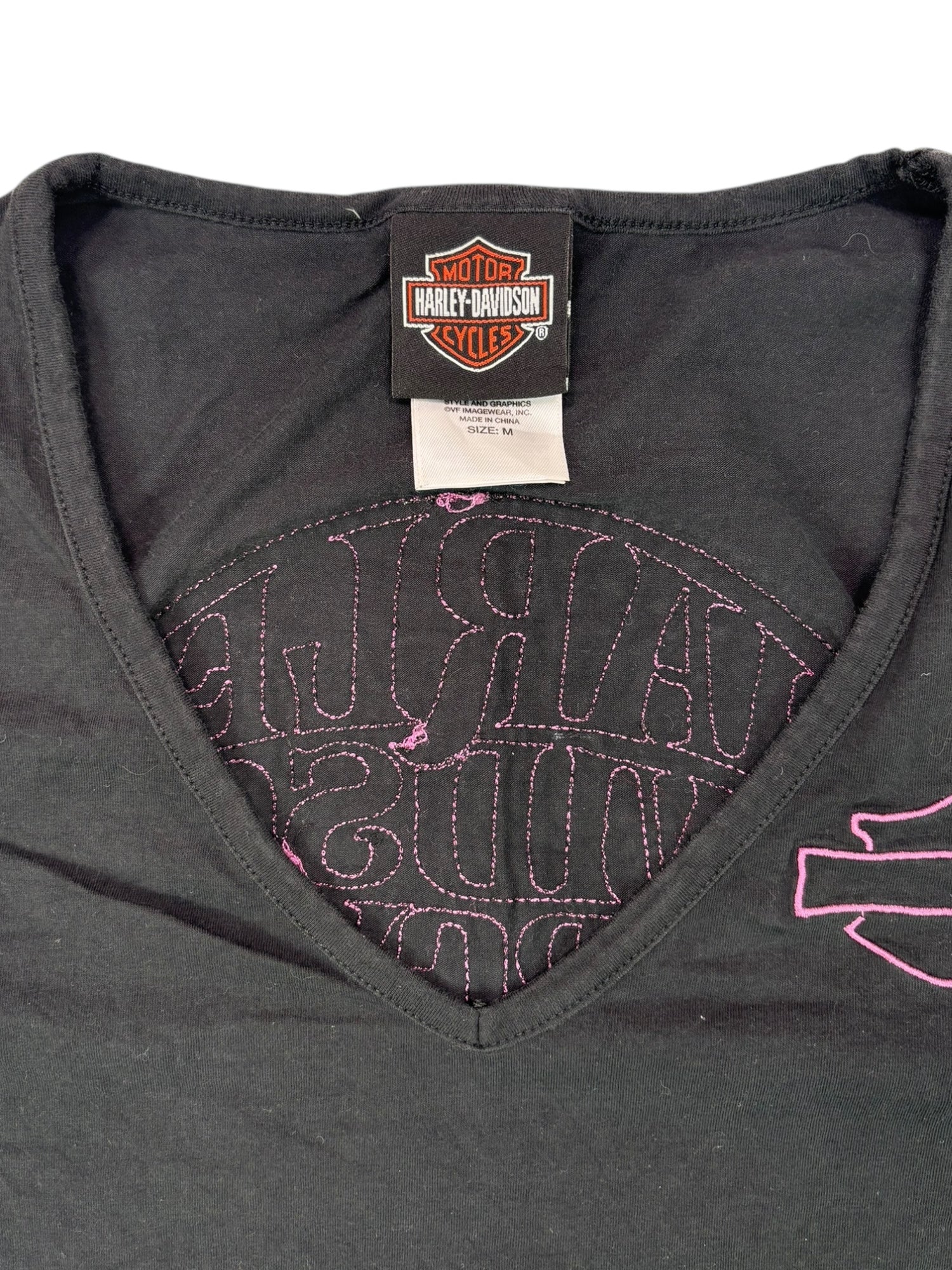 (M) Harley Davidson Kokomo Pink Skull V-neck Tee