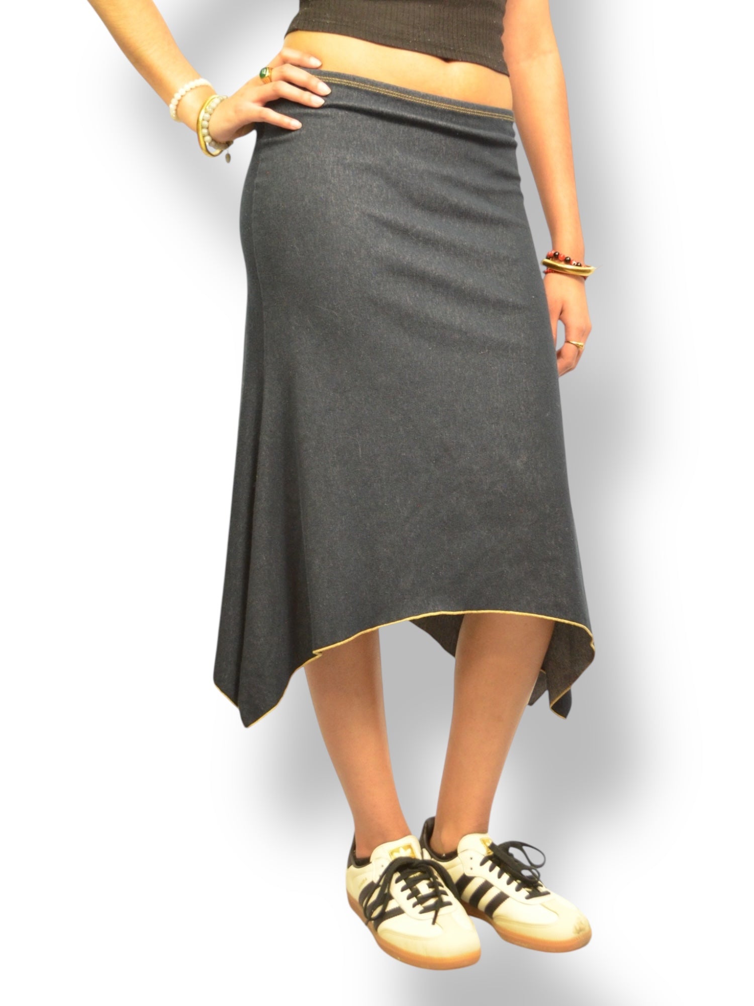 (27) Vintage Sirens Faux Denim Midi Skirt