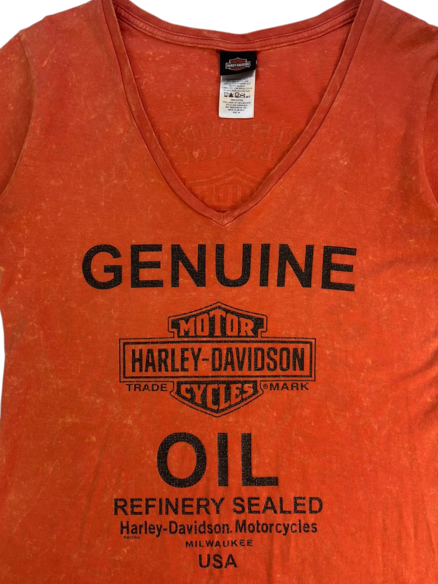 (M) Milwaukee Embellished Burnout Style Harley Davidson Tee