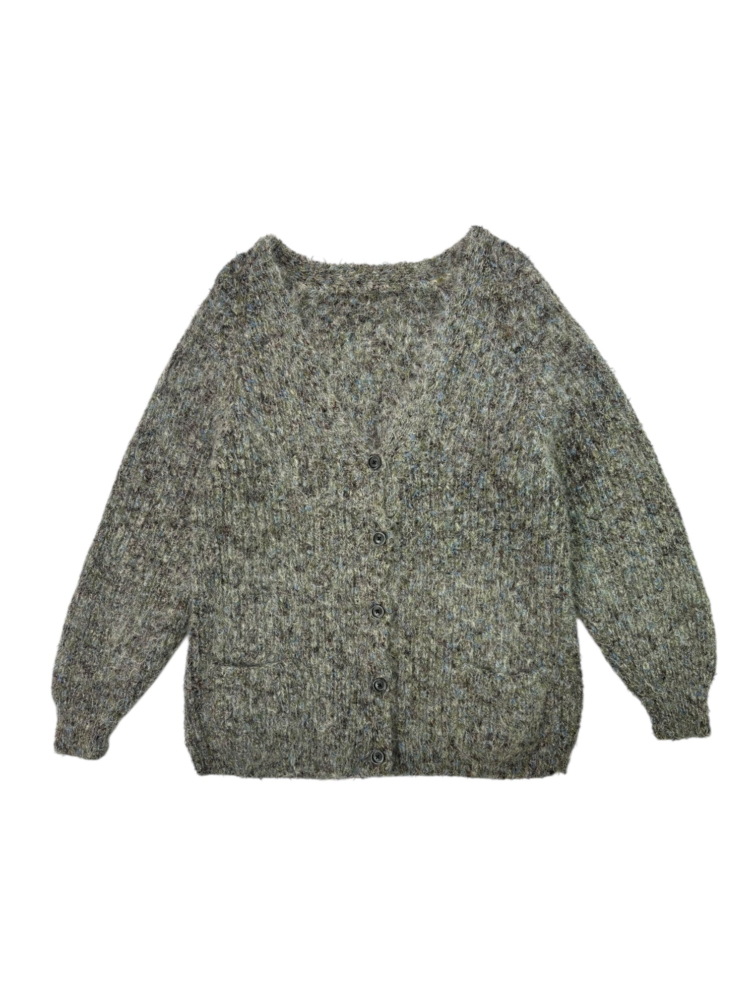 (L) Blue and Brown Multi Button Up Cardigan