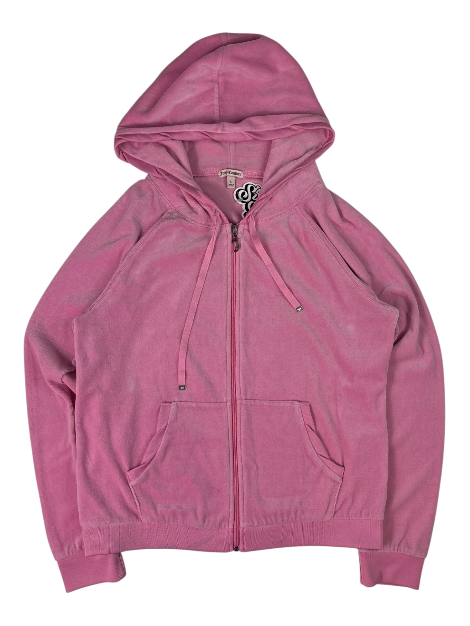 (L) Baby Pink Embroidered Juicy Couture Zip Up Hoodie