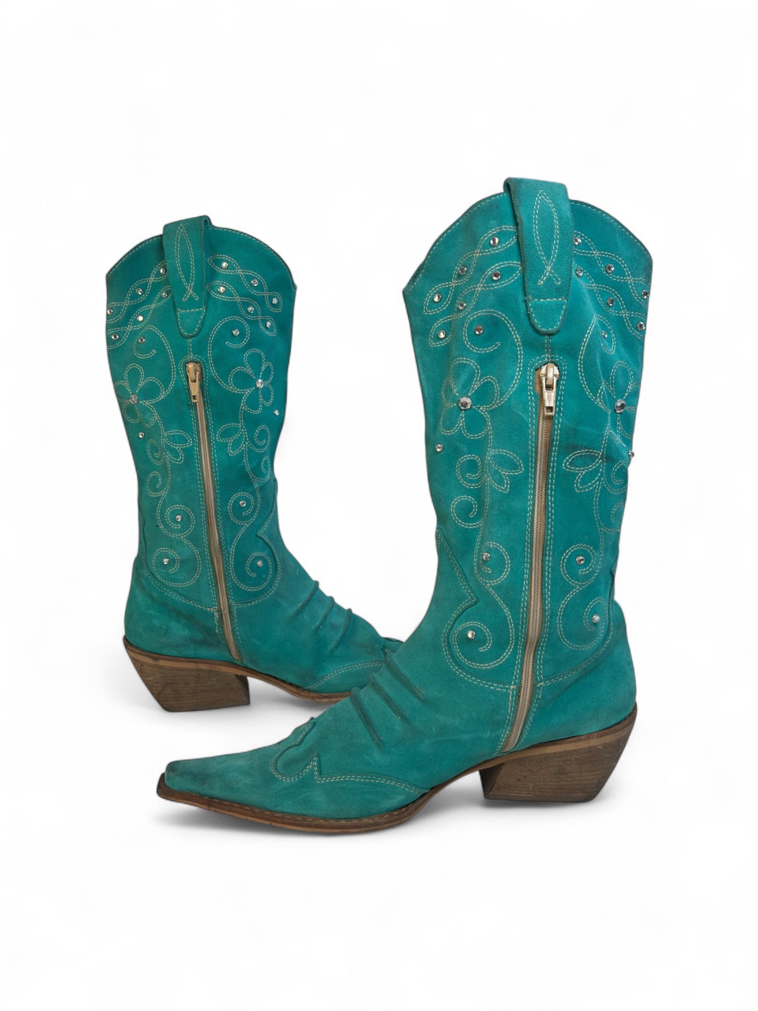 (8.5) Embellished Turquoise Cowboy Boots