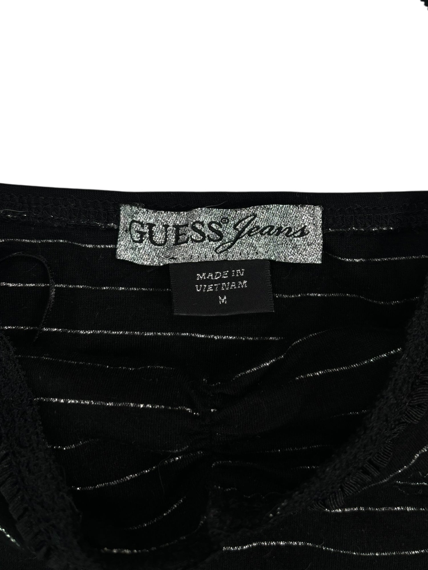 (S) GUESS Black and Silver Stripped Tank Top
