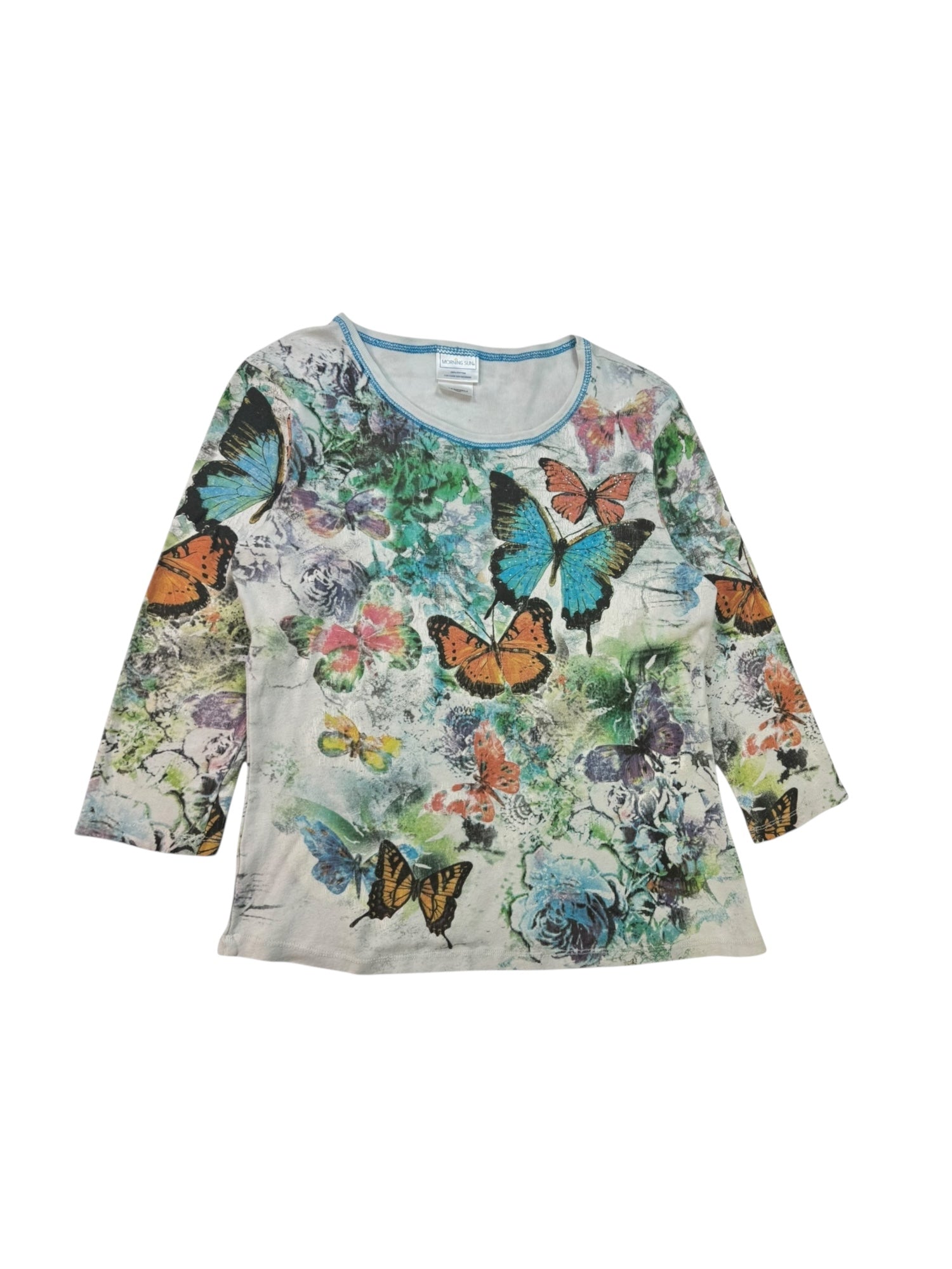 (M) 3/4 Sleeve Embellished Butterfly Tee