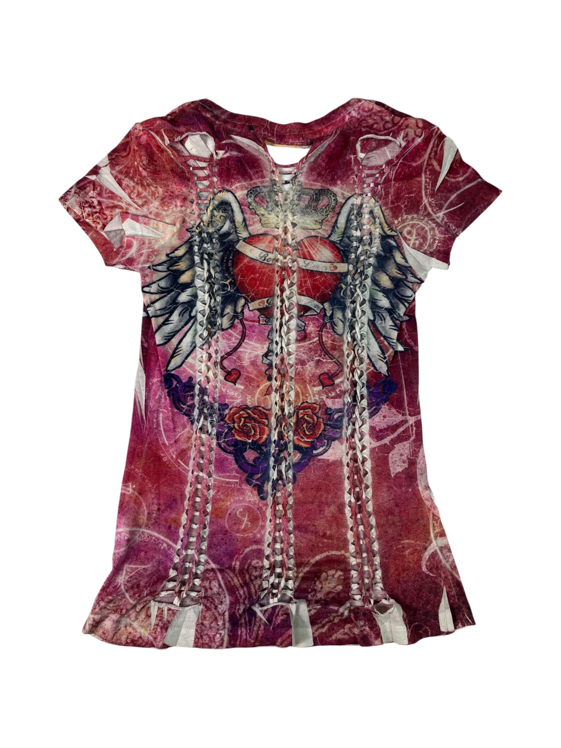 (XS) Vintage Crisscross Tie Back Graphic Tee