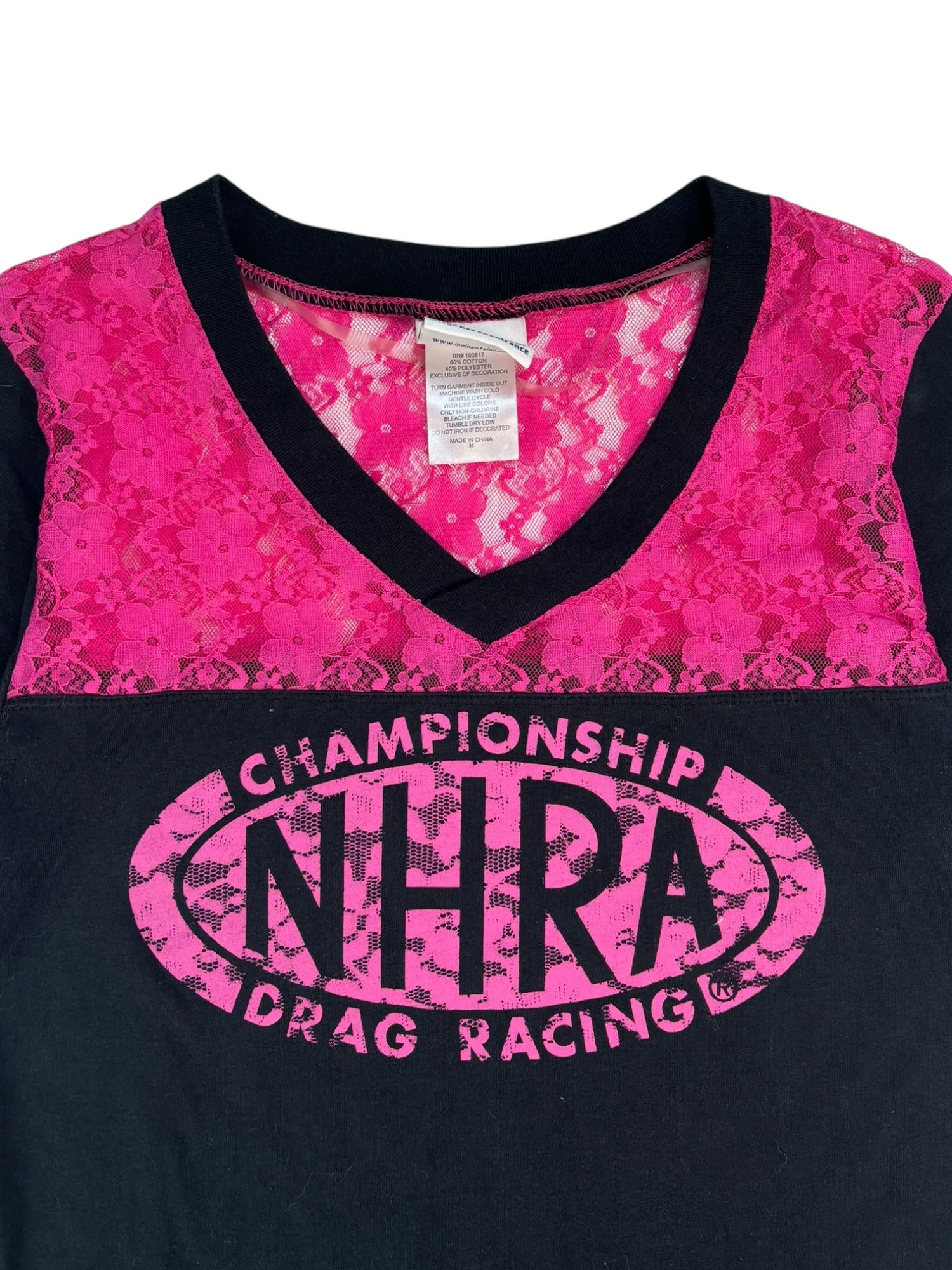 (M) NHRA Championship Baseball Style Tee with Lace Detail
