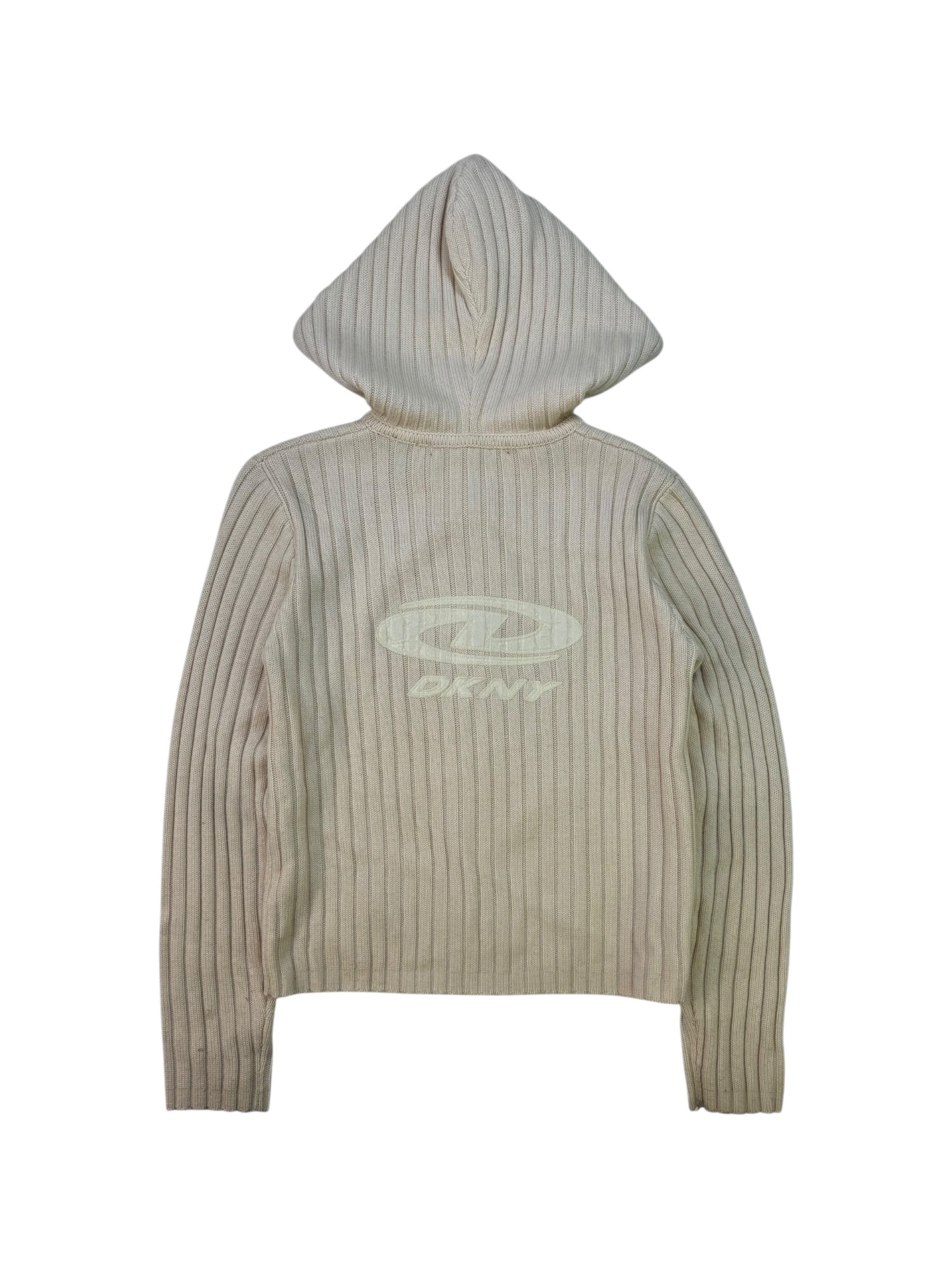 (L) DKNY Active Ribbed Cream Zip Up Hoodie