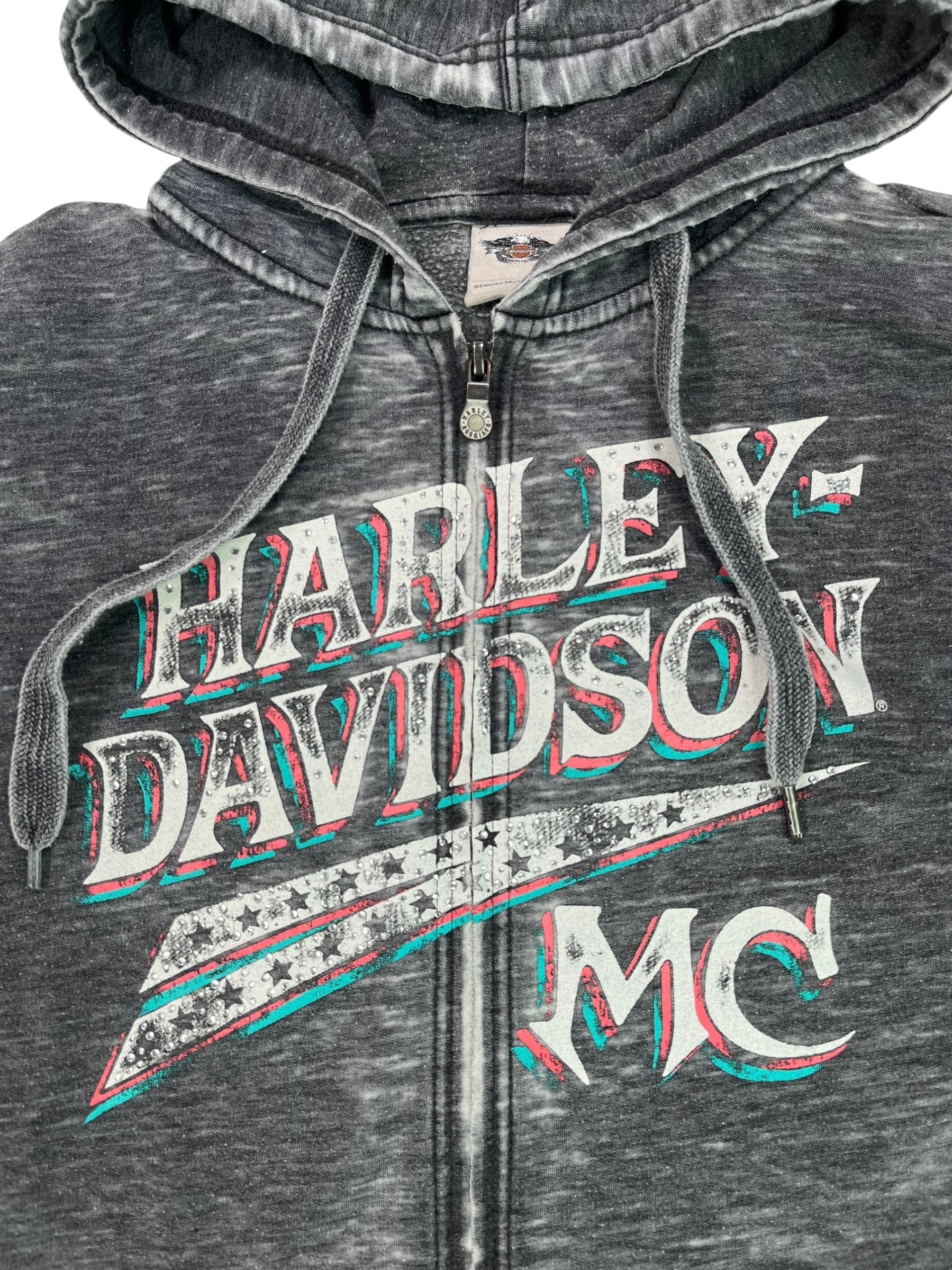 M) Grey Burnout Harley Davidson Rhinestone Zip Up Hoodie – Sweet Like