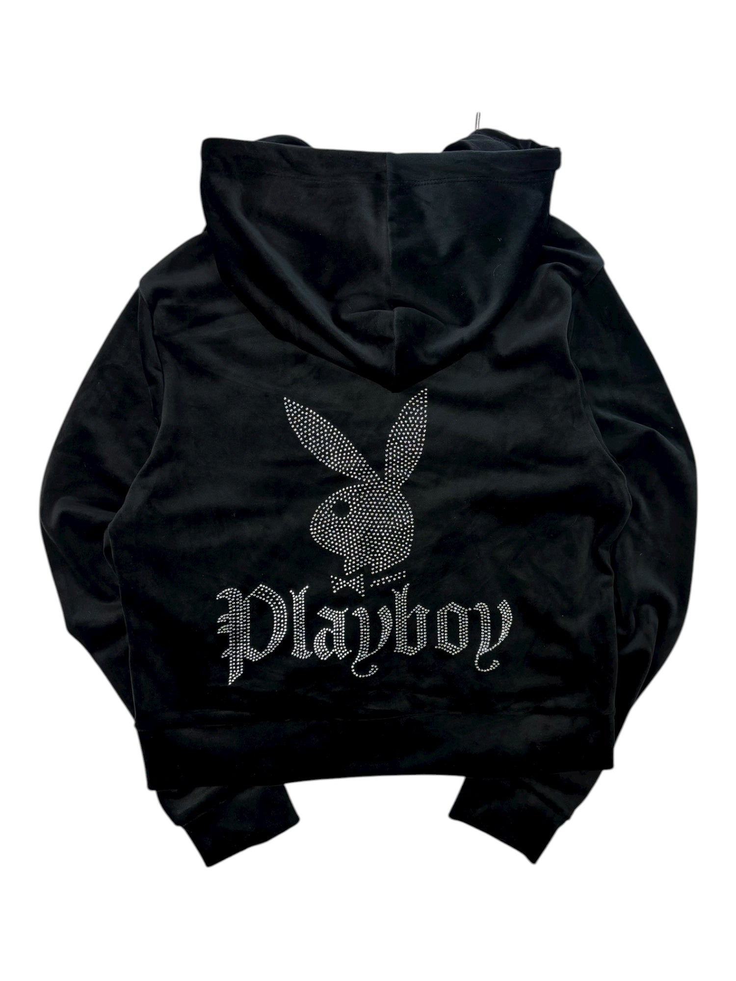 (L) Black Embellished Playboy Zip-up Hoodie