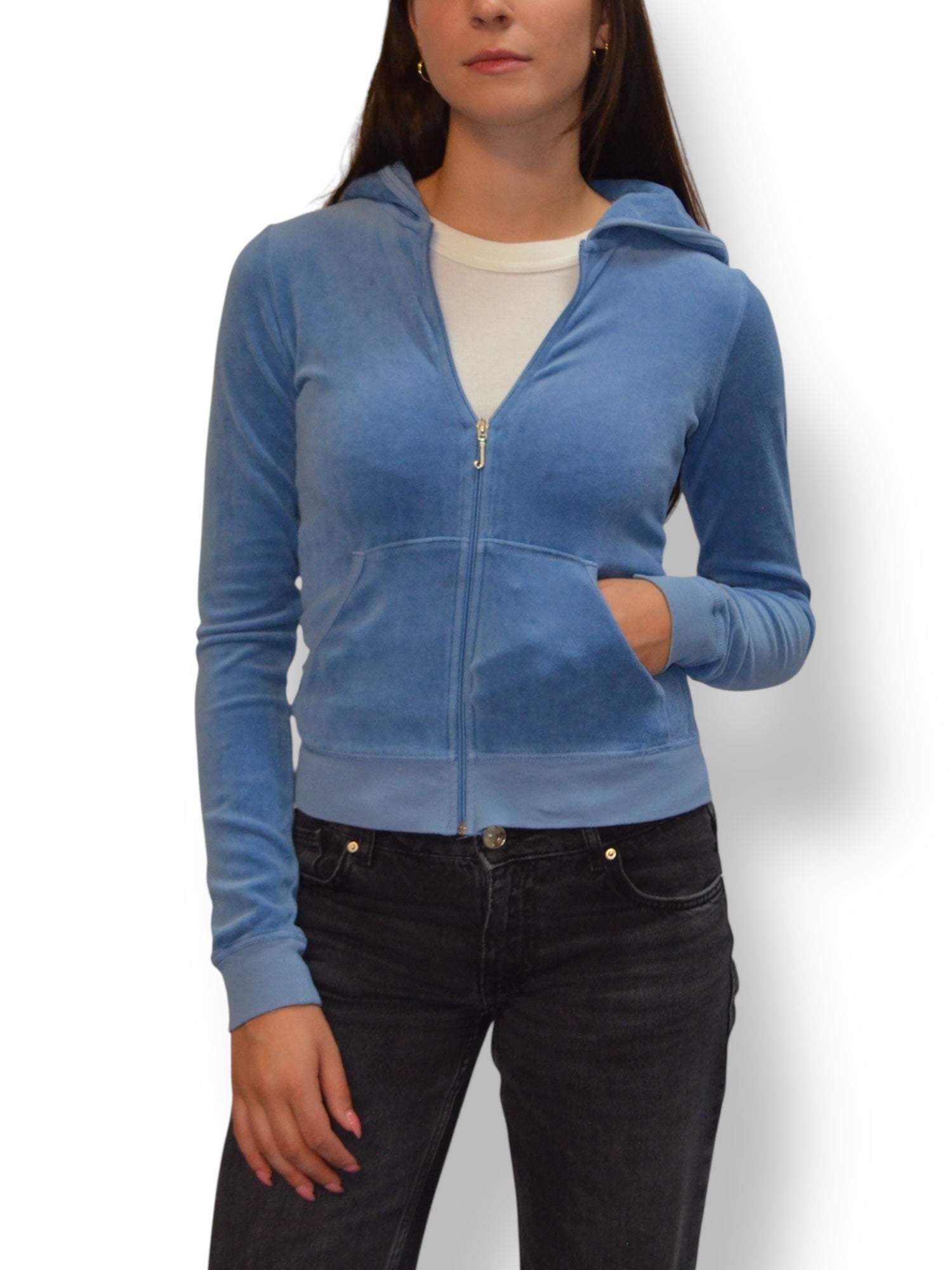 (XS) Light Blue Printed Juicy Couture Zip Up Hoodie