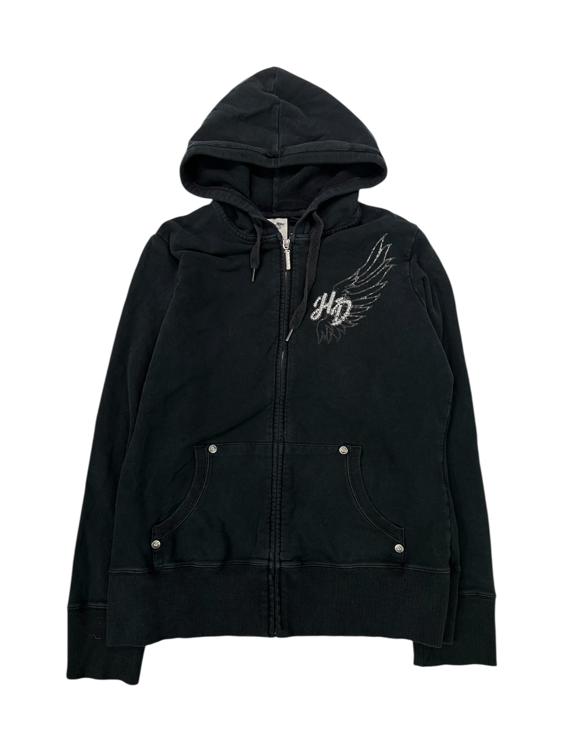 (M/L) Harley Davidson Embellished Black Zip Up Hoodie