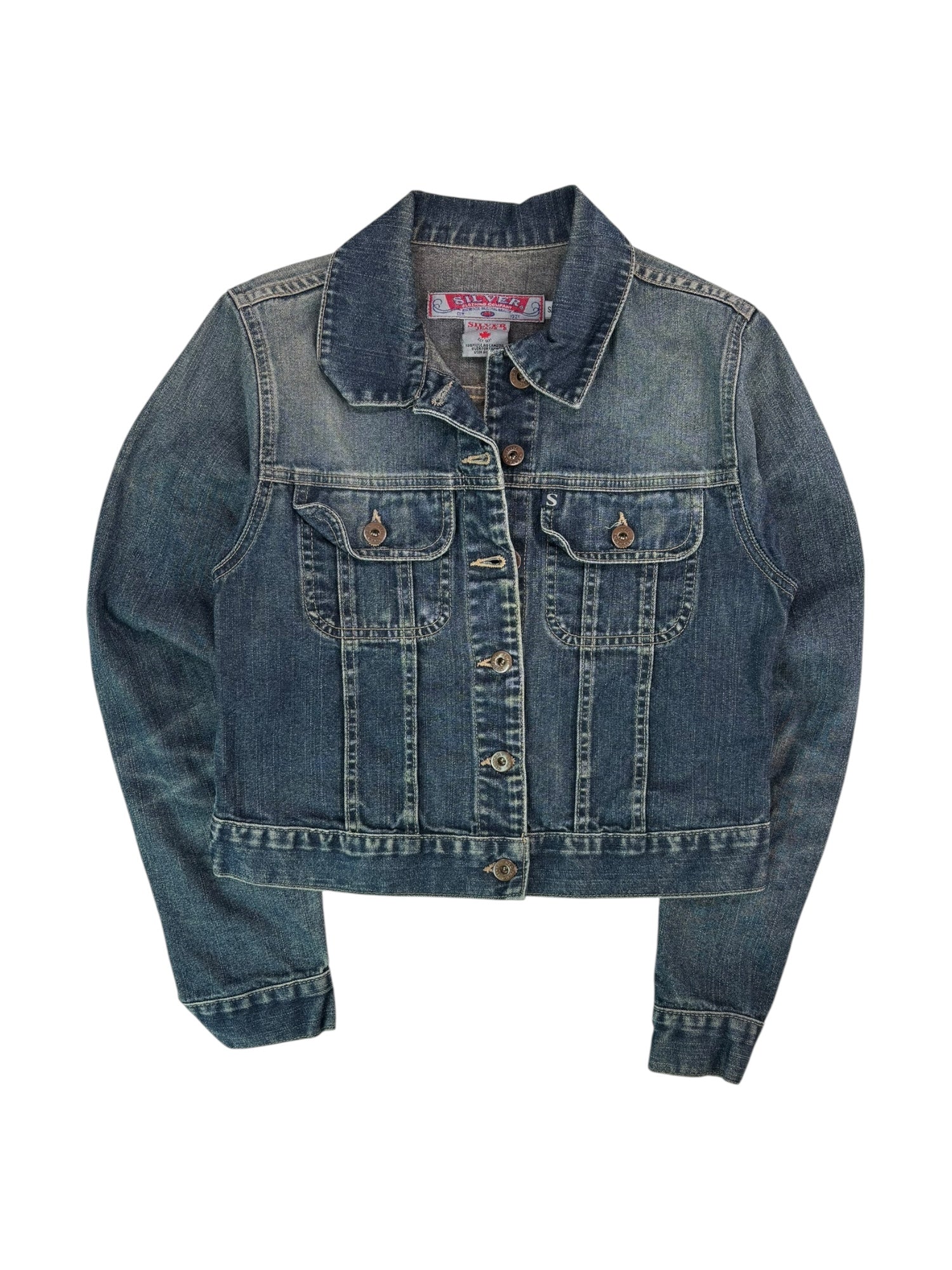 (XS) Vintage Silver Jeans Cropped Denim Jacket