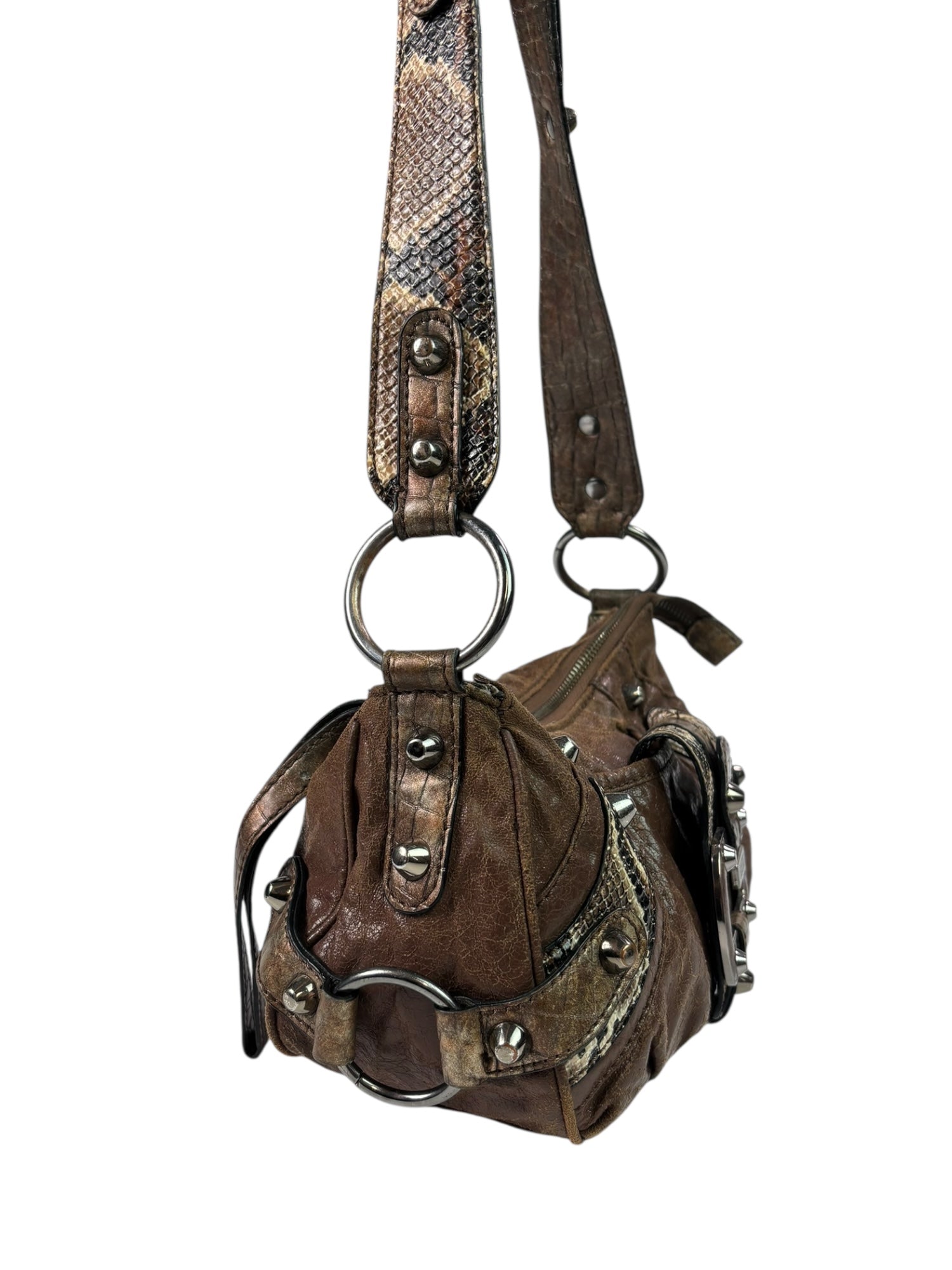 (O/S) Brown with Snakeskin Guess Shoulder Purse