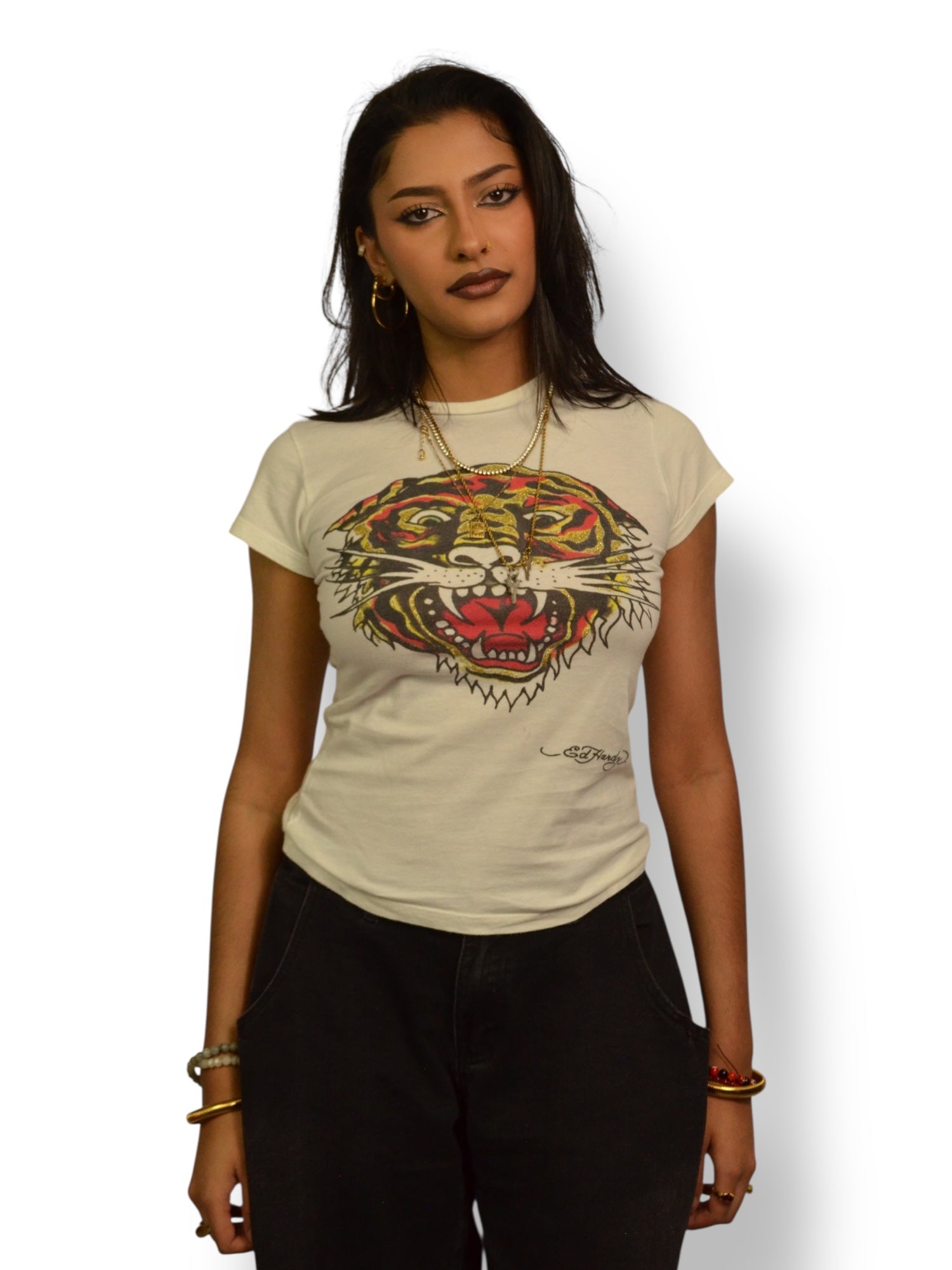 (M) Ed Hardy Tiger Sparkle Baby Tee