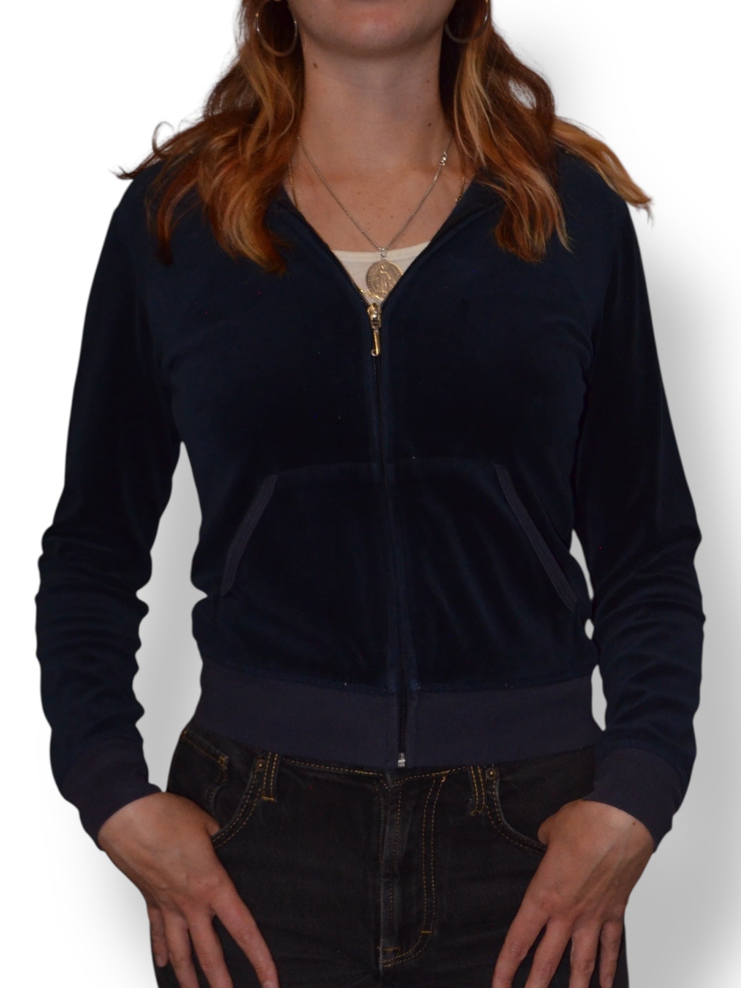 (M) Midnight Navy Embellished Juicy Couture Zip-up Hoodie