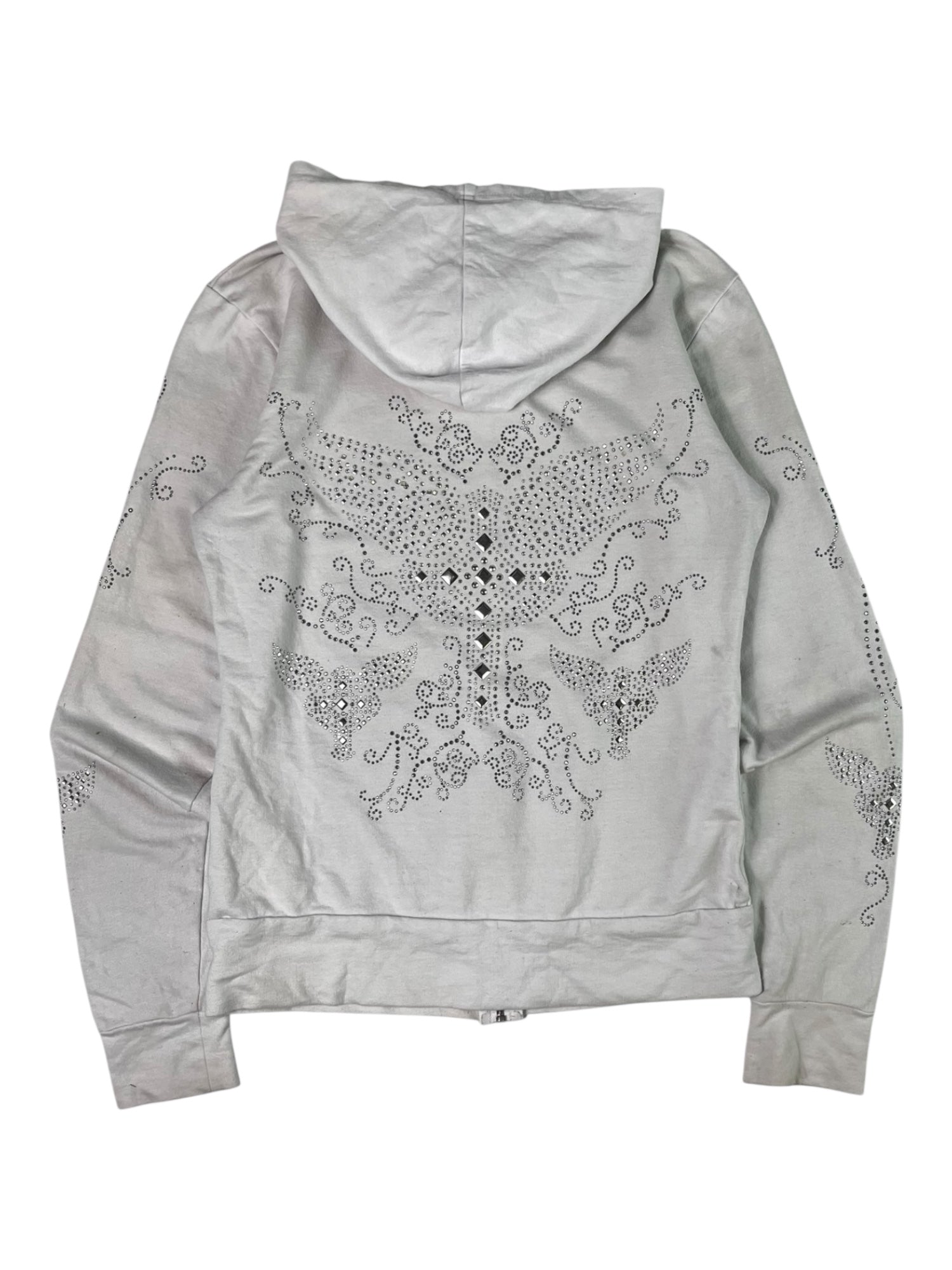 (M) White Rhinestone Embellished Zip Up