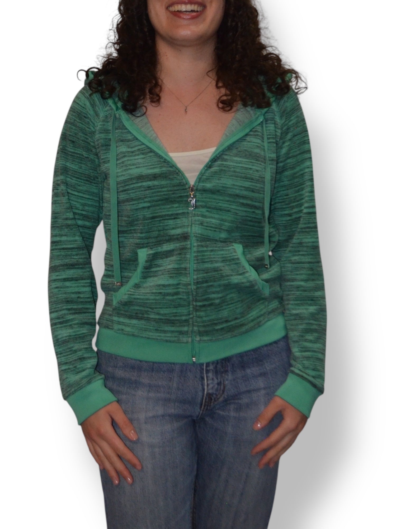 (M) Green Printed Juicy Couture Velour Zip Up Hoodie