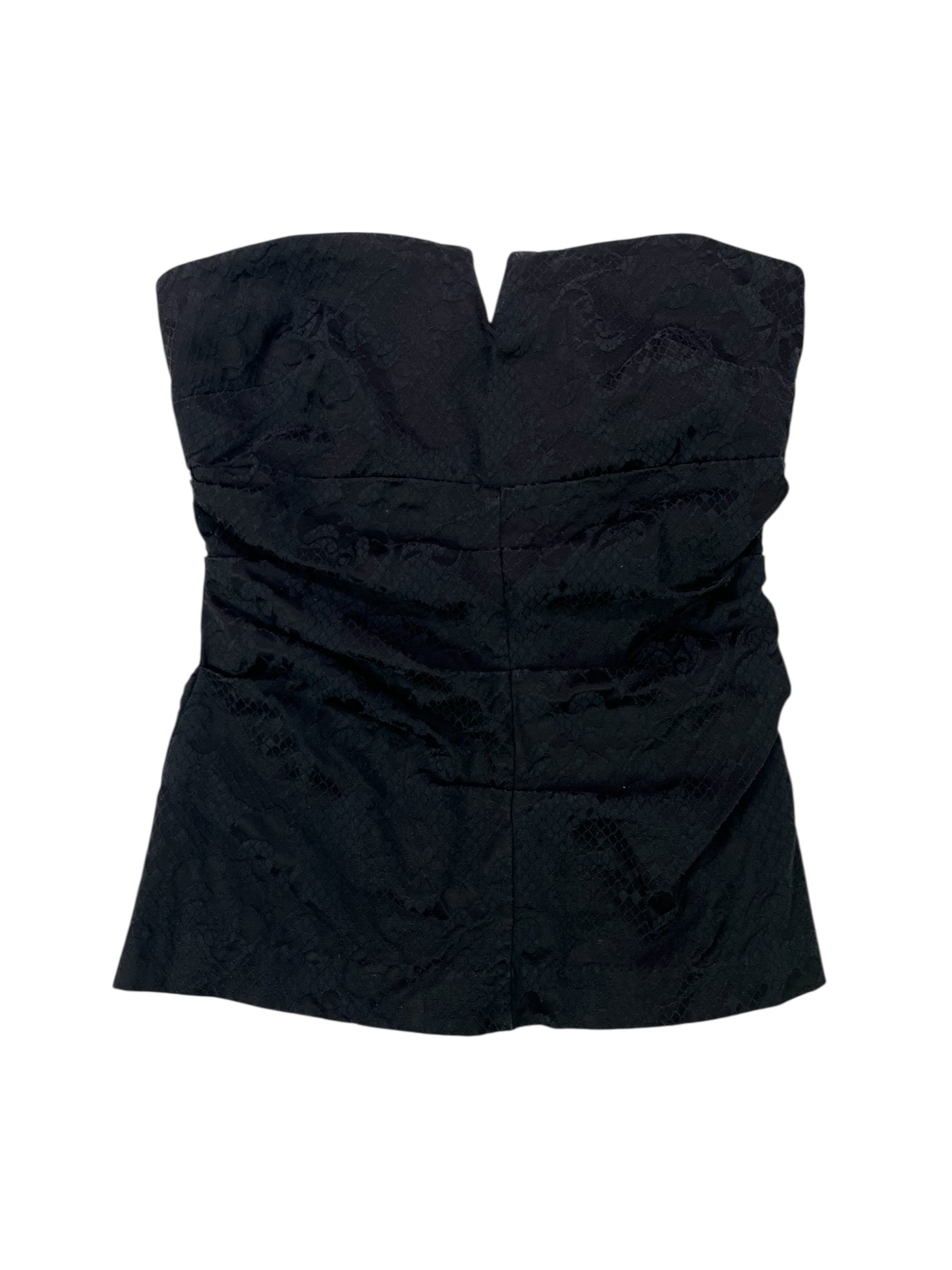 (S) Black Lace Detail Rouched le chateau Tube Top