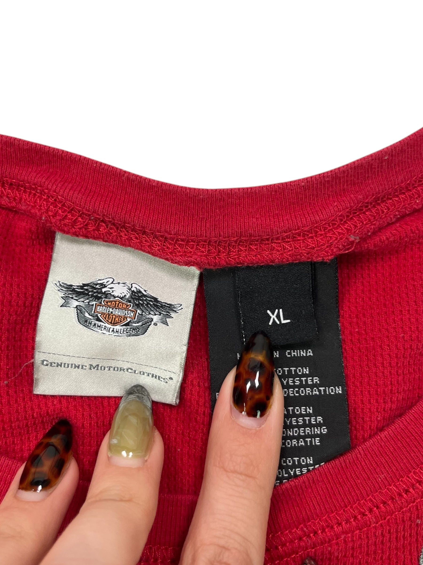 (XL) Red Waffle Knit Harley Davidson Long Sleeve