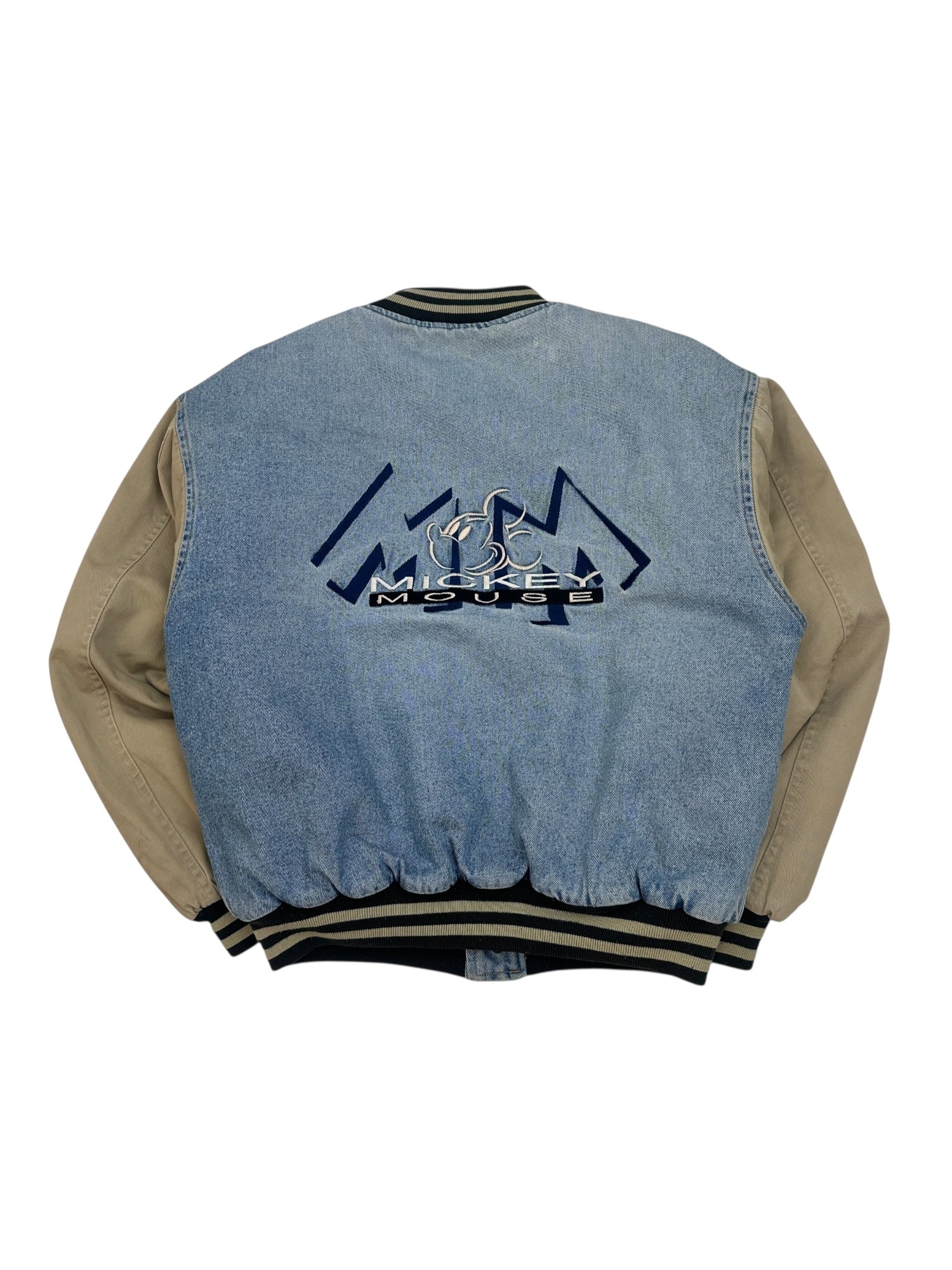 (S) Vintage Mickey Mouse Denim Varsity Jacket
