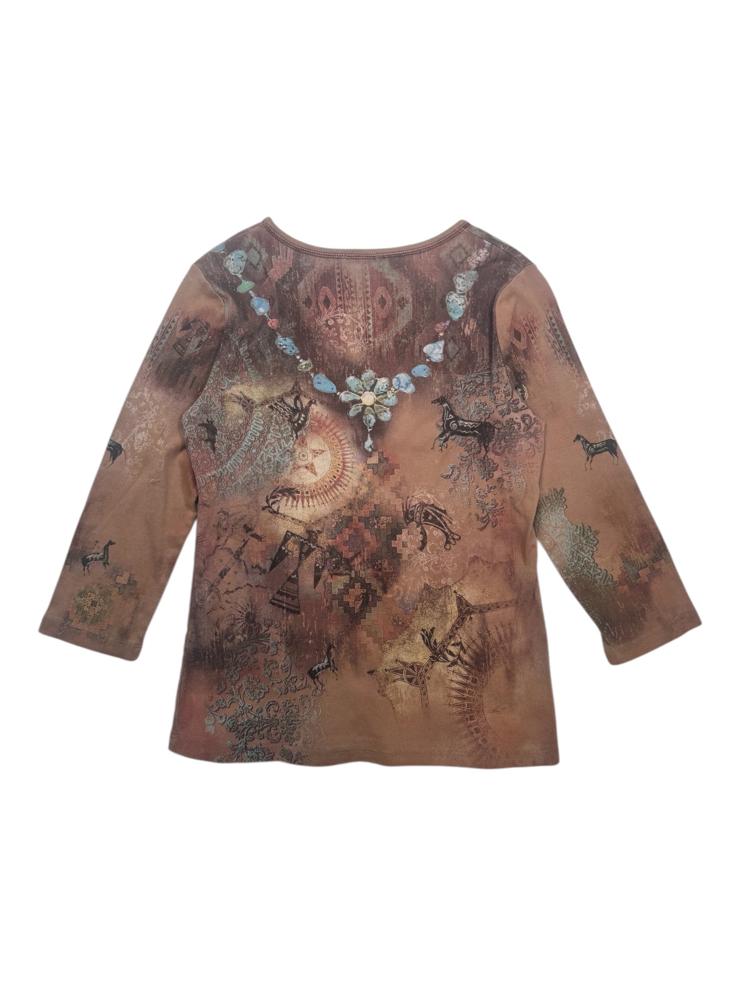 (S) 3/4 Sleeve Cactus Printed Top