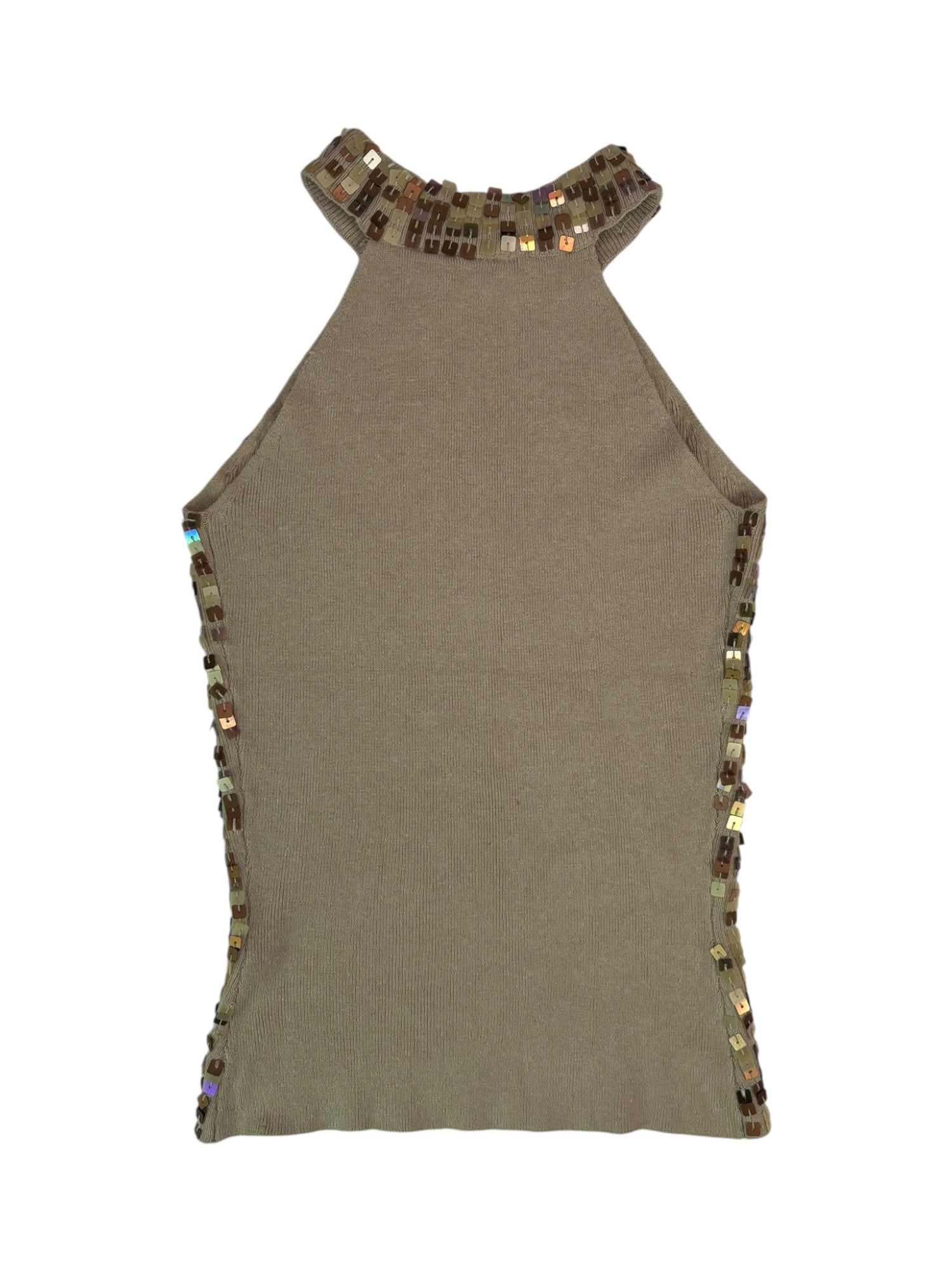 (XS) Biege FormulaX Sequinned Halter Top