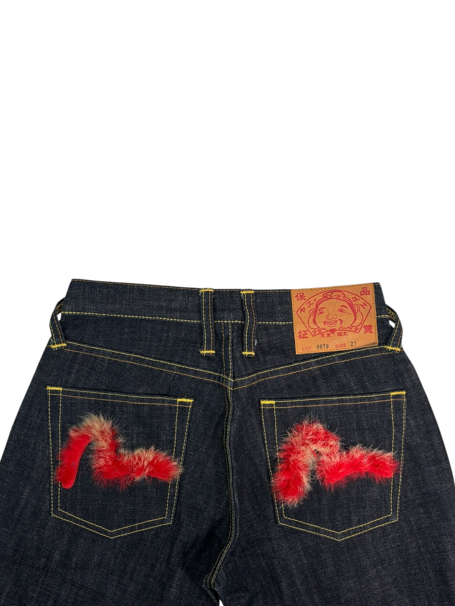(27) Evisu Dark Wash Denim Jeans