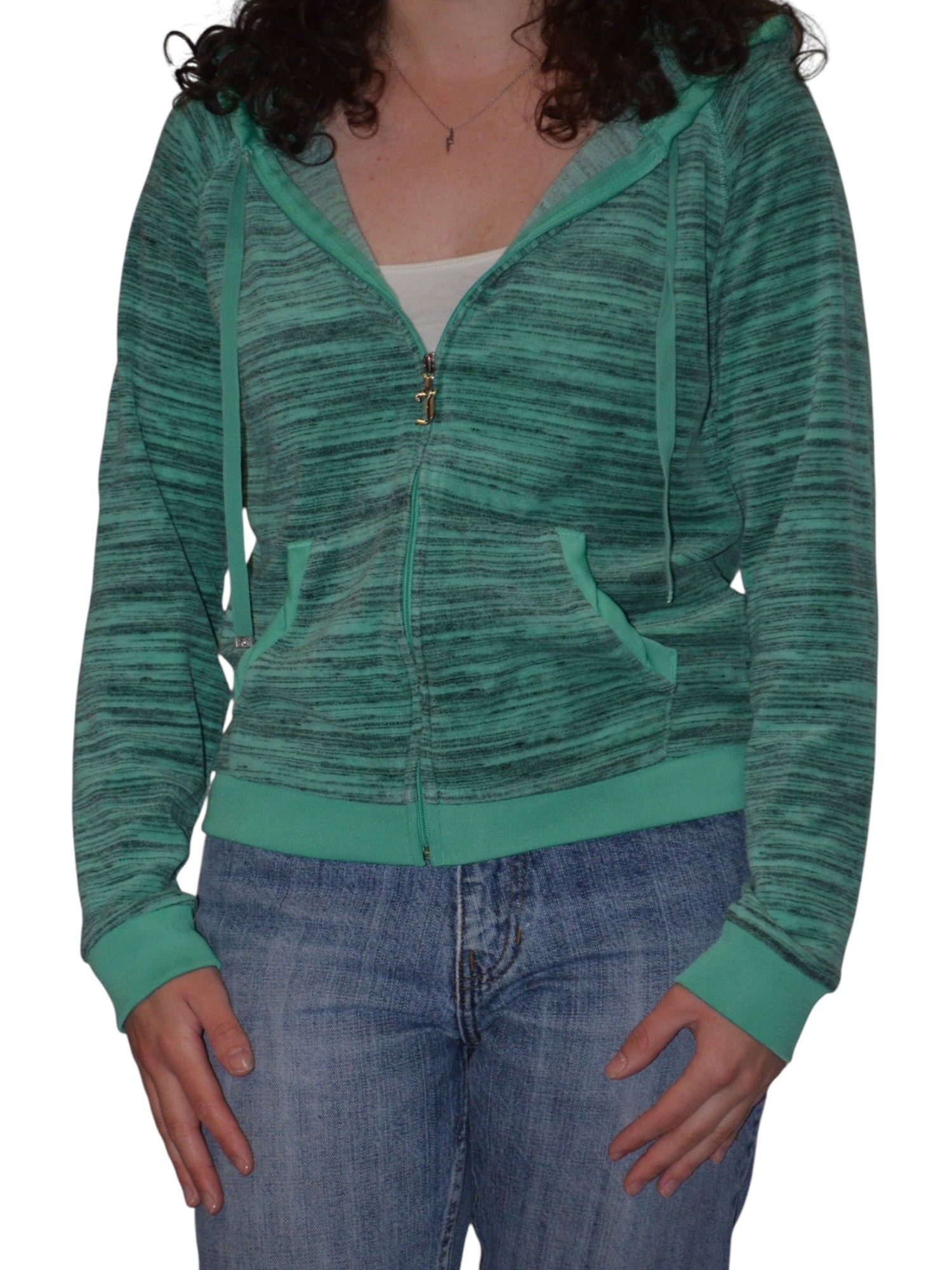(M) Green Printed Juicy Couture Velour Zip Up Hoodie