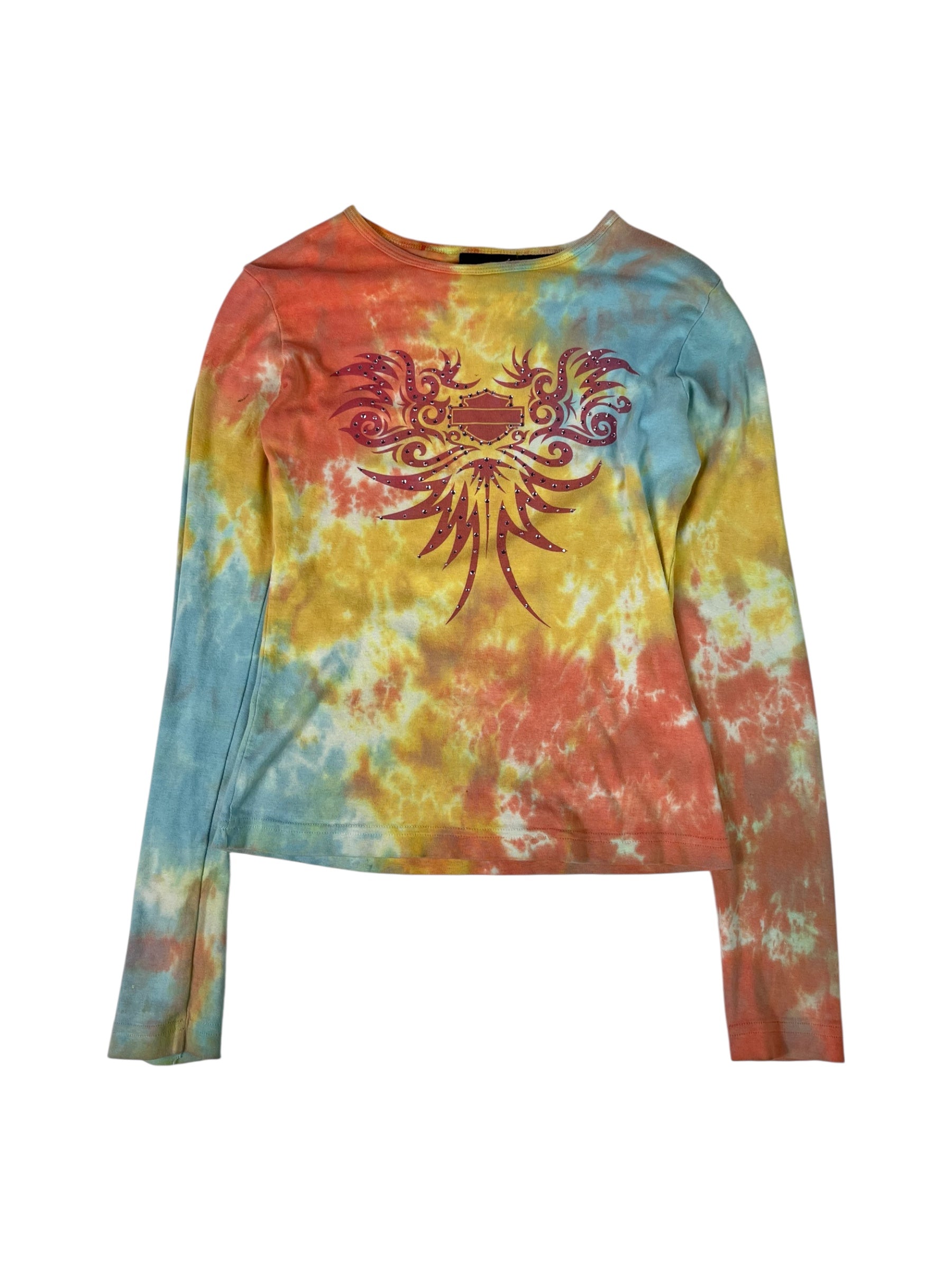 (M) Harley Davidson Embellished Tie-Dye Long Sleeve
