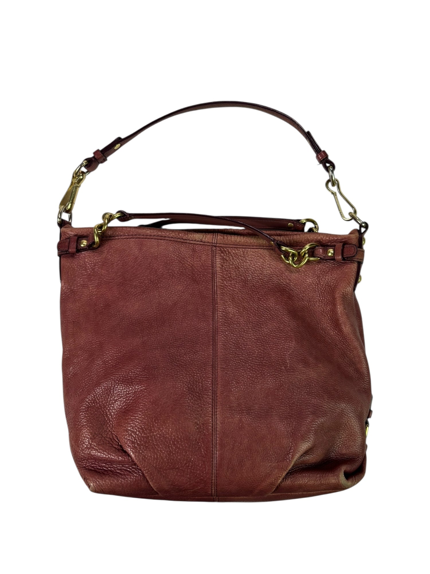 (O/S) Coach Brooke Light Burgundy Pebbled Leather Hobo Handbag Shoulder Satchel
