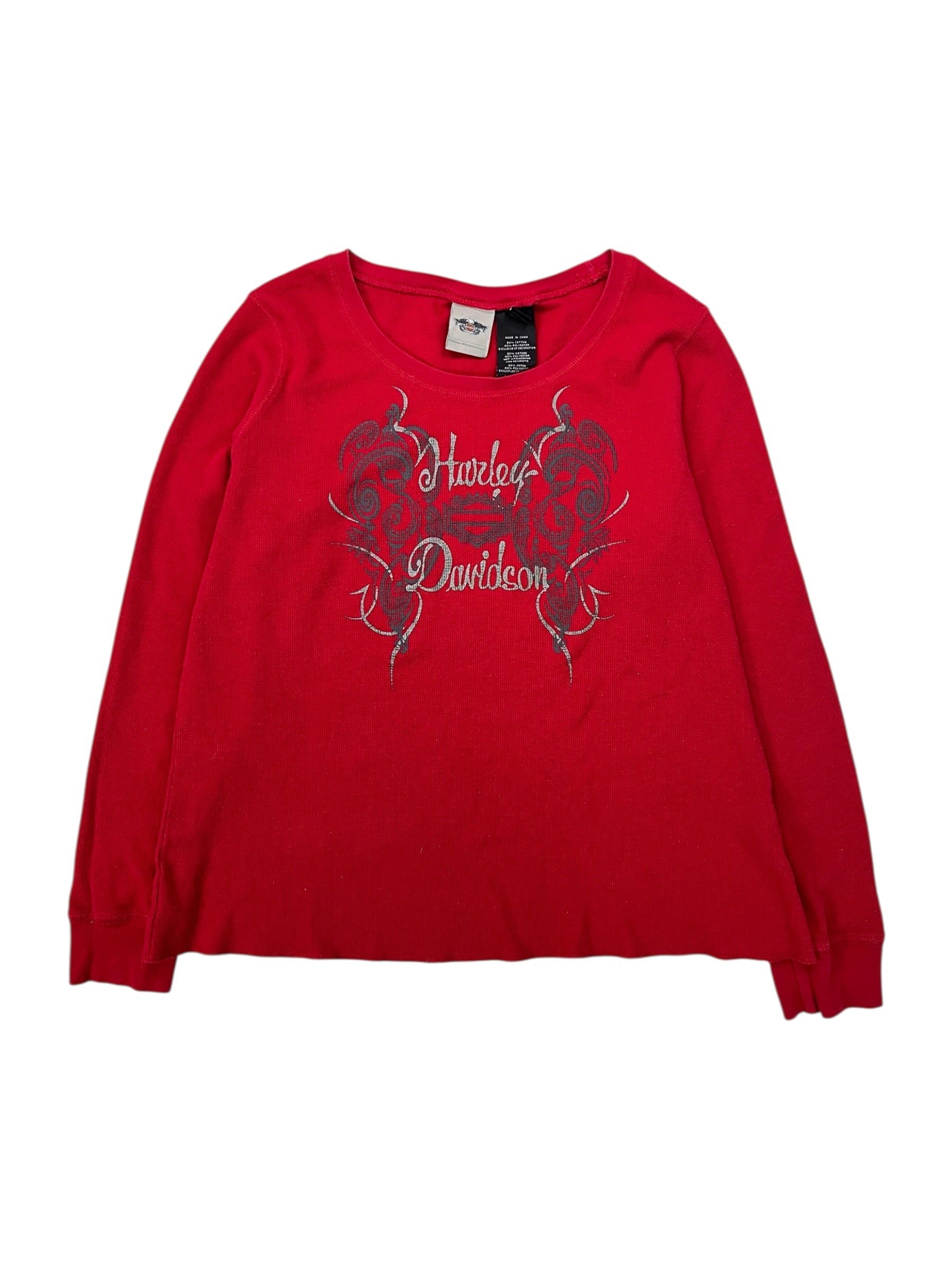 (XL) Red Waffle Knit Harley Davidson Long Sleeve