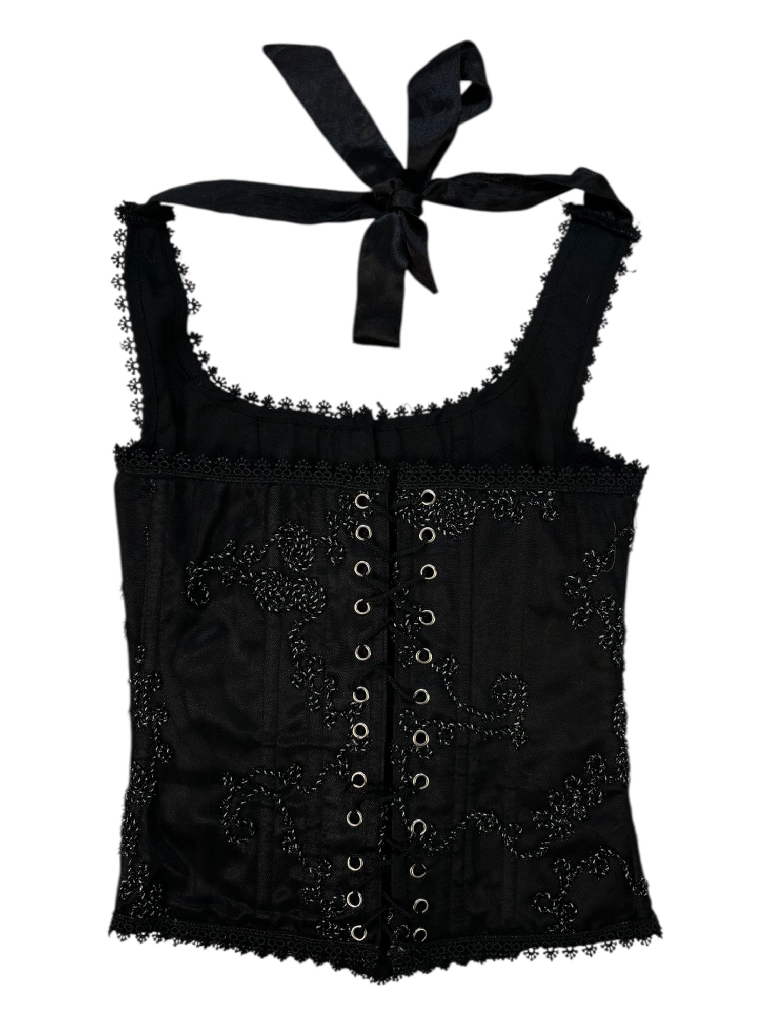 (M) Black Halter Corset with Silver Details