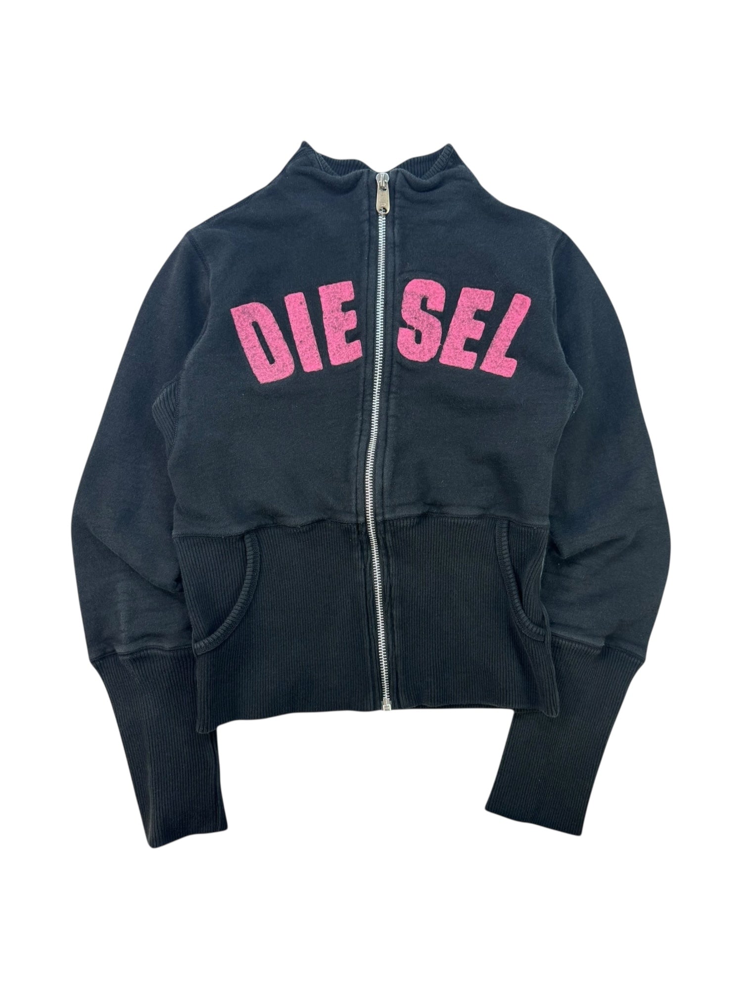 (XS) Black Diesel Zip-up Sweater