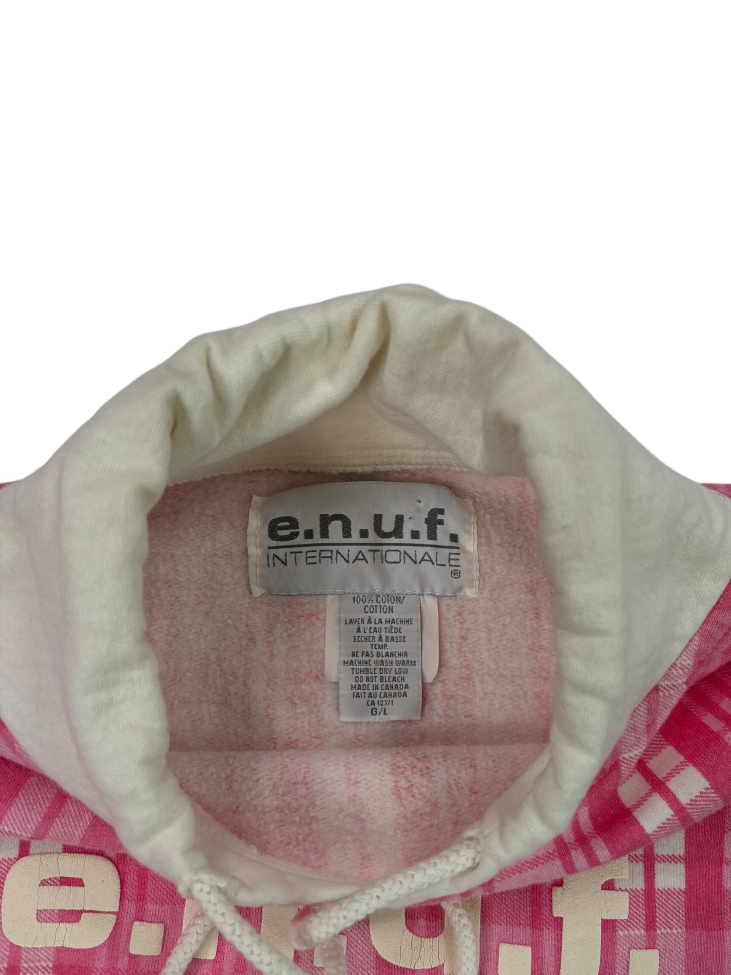 (L) E.N.U.F International Pink Plaid Crewneck