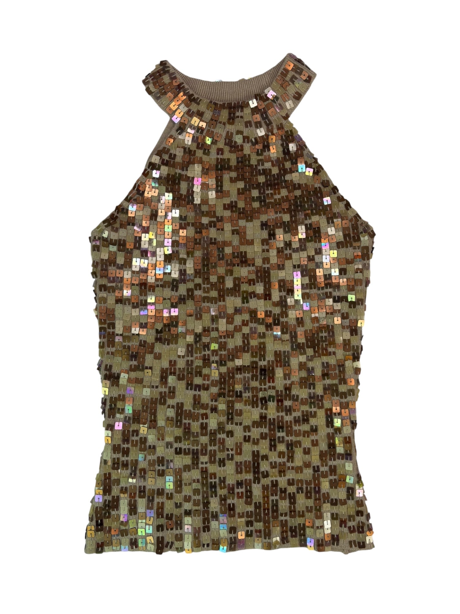(XS) Biege FormulaX Sequinned Halter Top