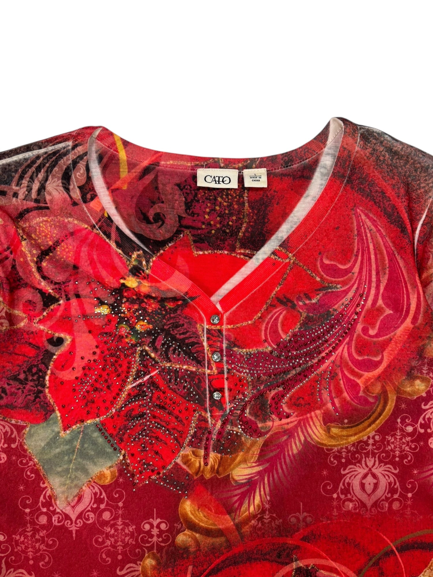 (L) Cato Red Emebellished Longsleeve Tee