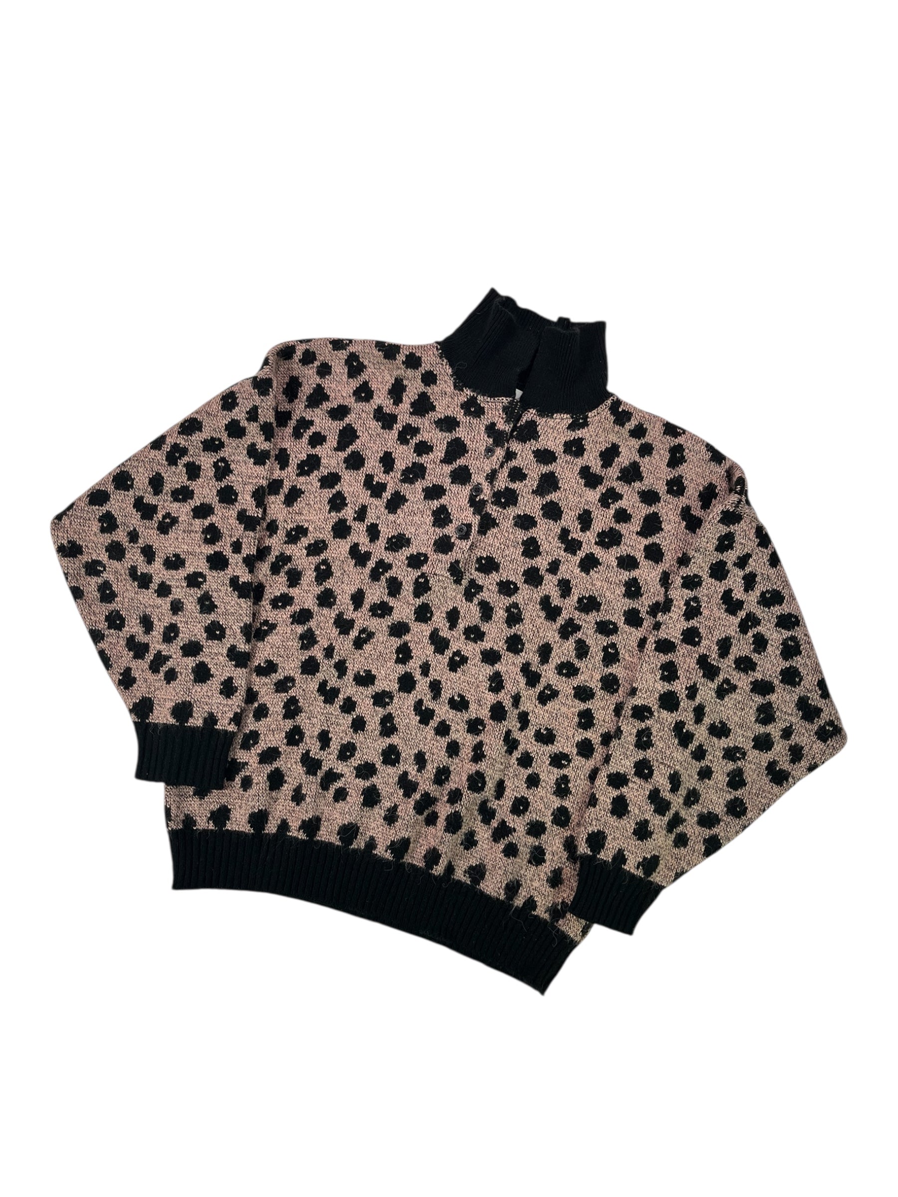 (M) Cheetah Print Tricot Boutique Collared Sweater