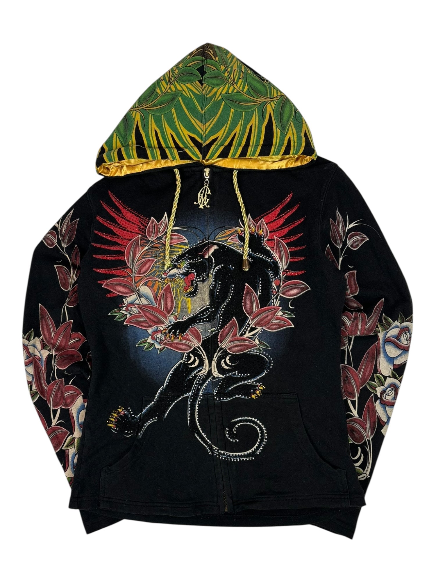 (M) Christian Audigier Black Panther Rhinestone Zip up Hoodie