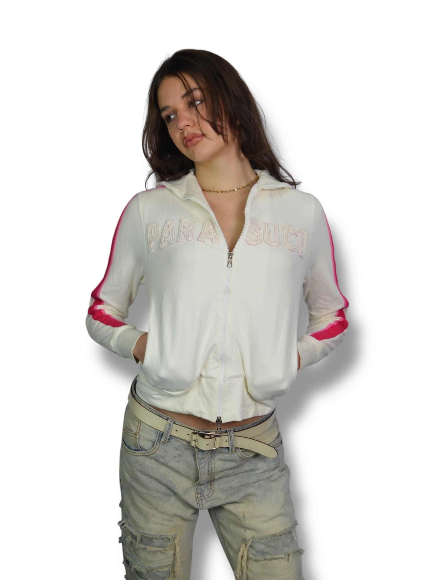 (S) White Parasuco Zip-up Sweater
