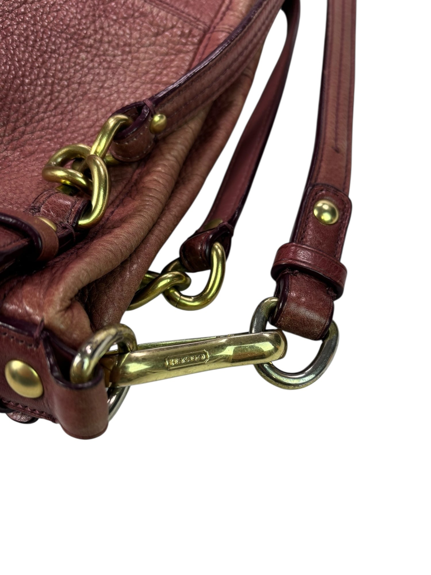 (O/S) Coach Brooke Light Burgundy Pebbled Leather Hobo Handbag Shoulder Satchel