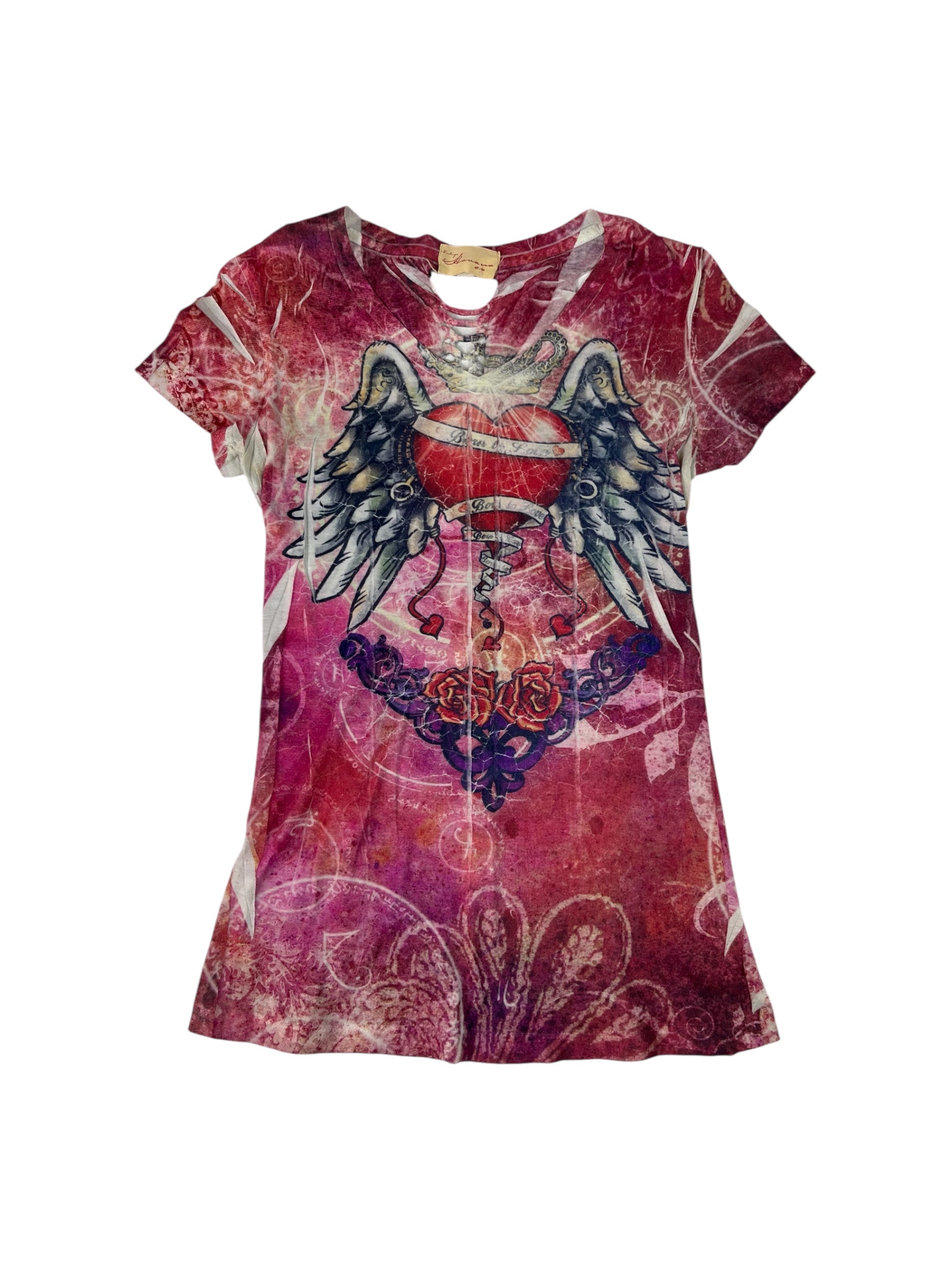 (XS) Vintage Crisscross Tie Back Graphic Tee