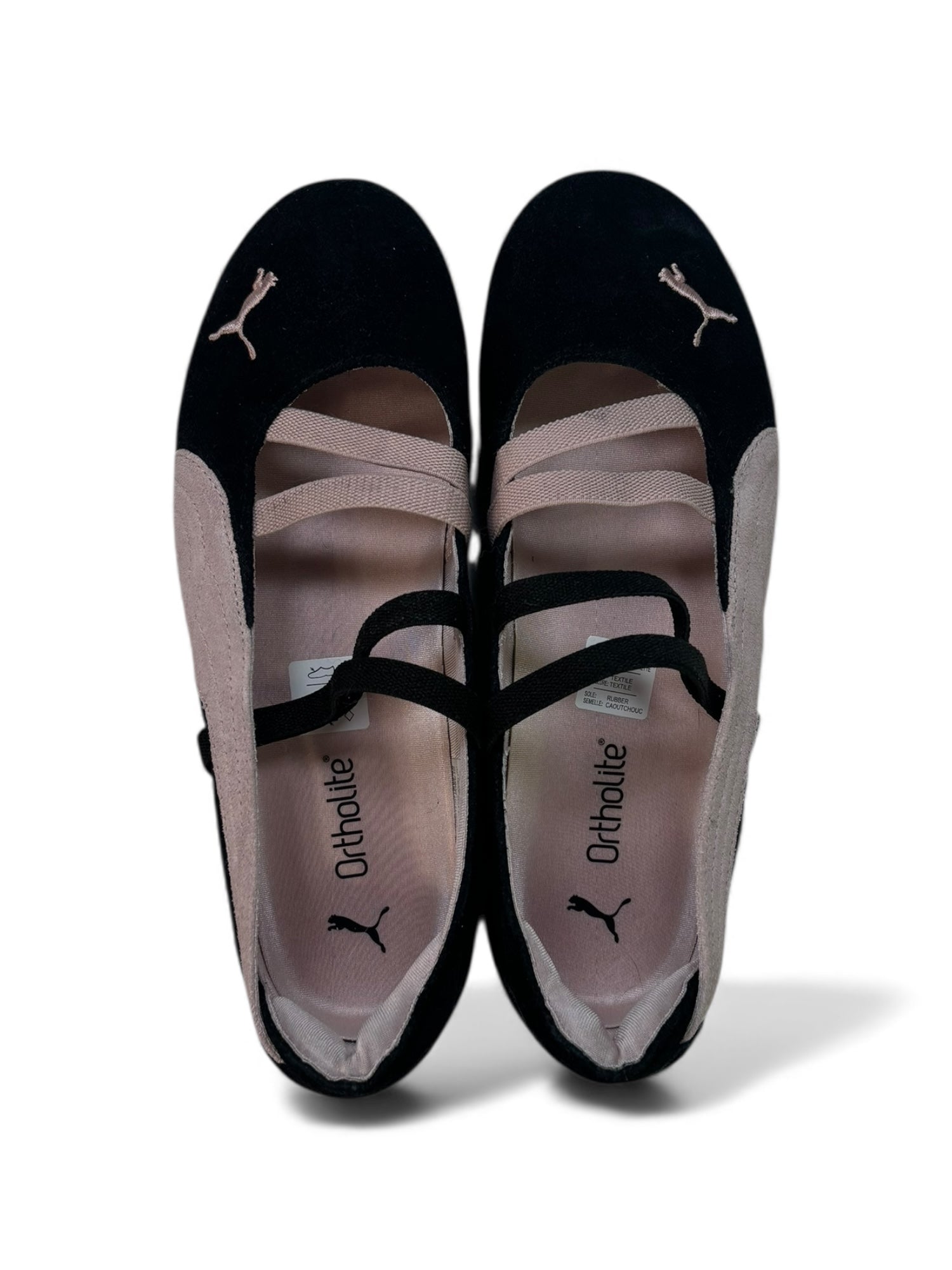 (8) Black and Pink Speedcat Ballet Flat Sneakers